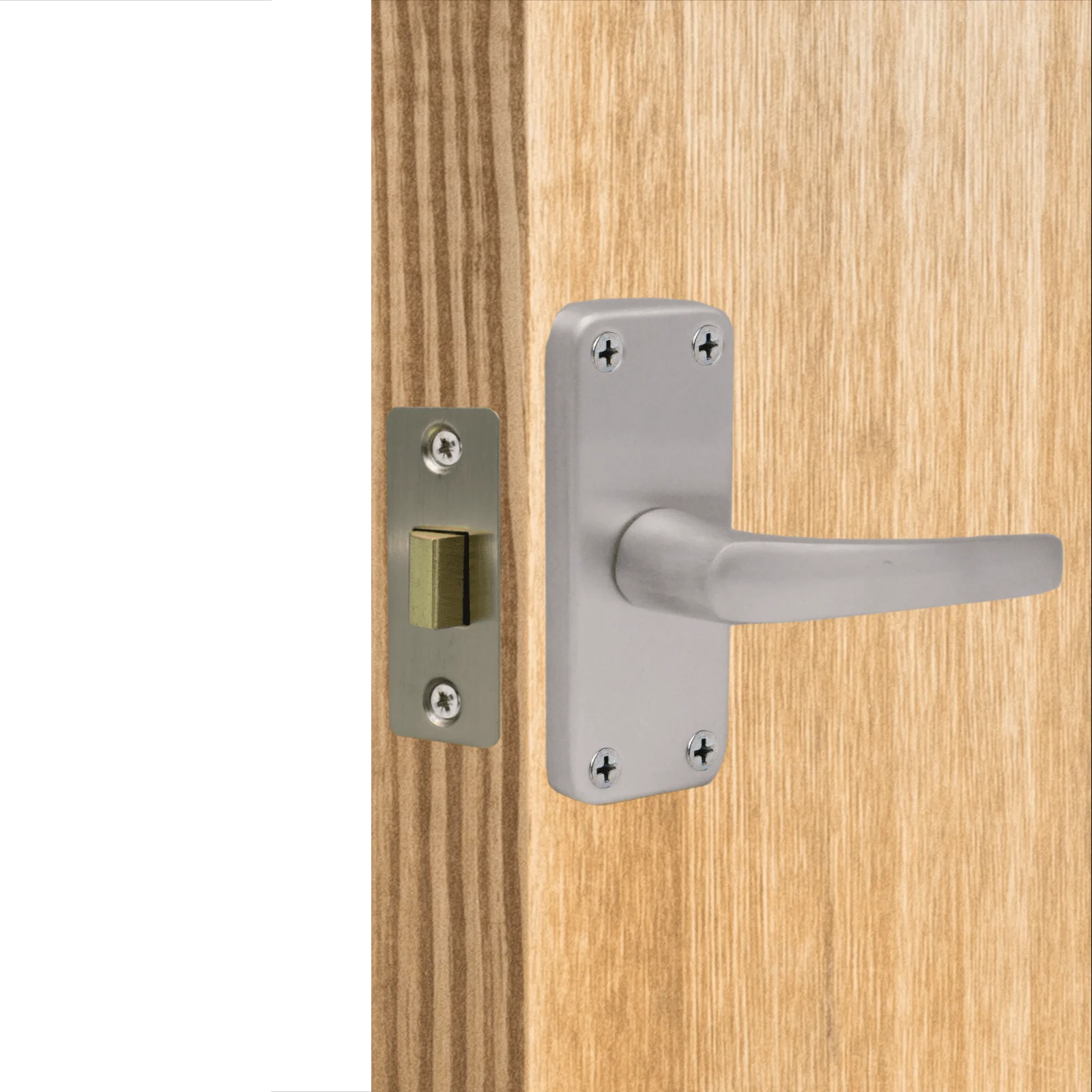 Aluminium Lever Door Handle Latch Set - 104 x 40mm - Satin Aluminium - Image 4