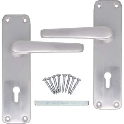 Aluminium Lever Door Handle Lock Set - 153 x 40mm - Satin Aluminium