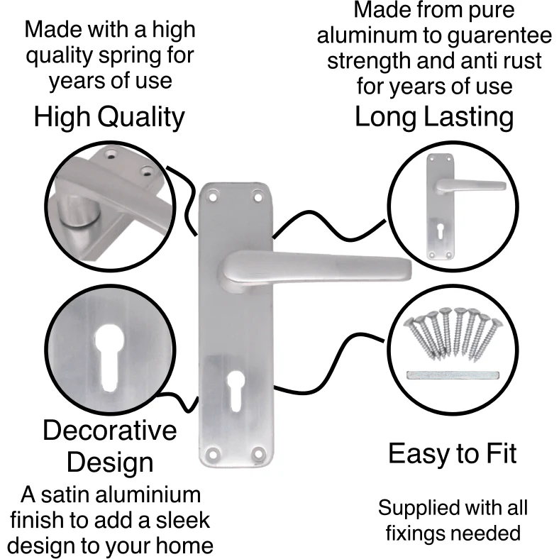 Aluminium Lever Door Handle Lock Set - 153 x 40mm - Satin Aluminium - Image 2