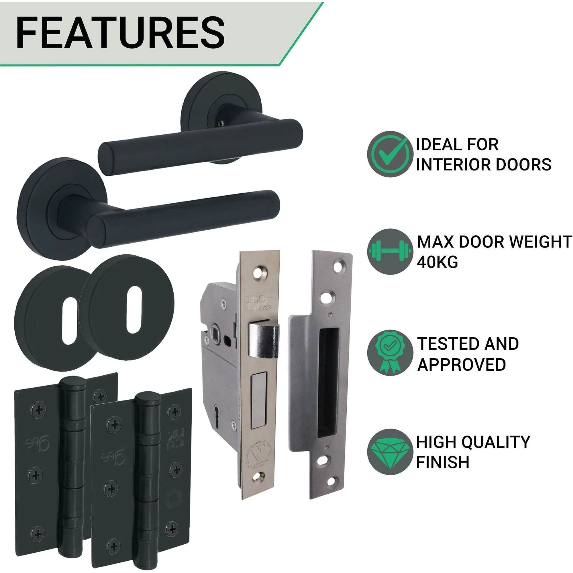 Olbia Matt Black Lever on Rose Door Handle Pack – BS3621 5 Lever Sashlock - Image 3