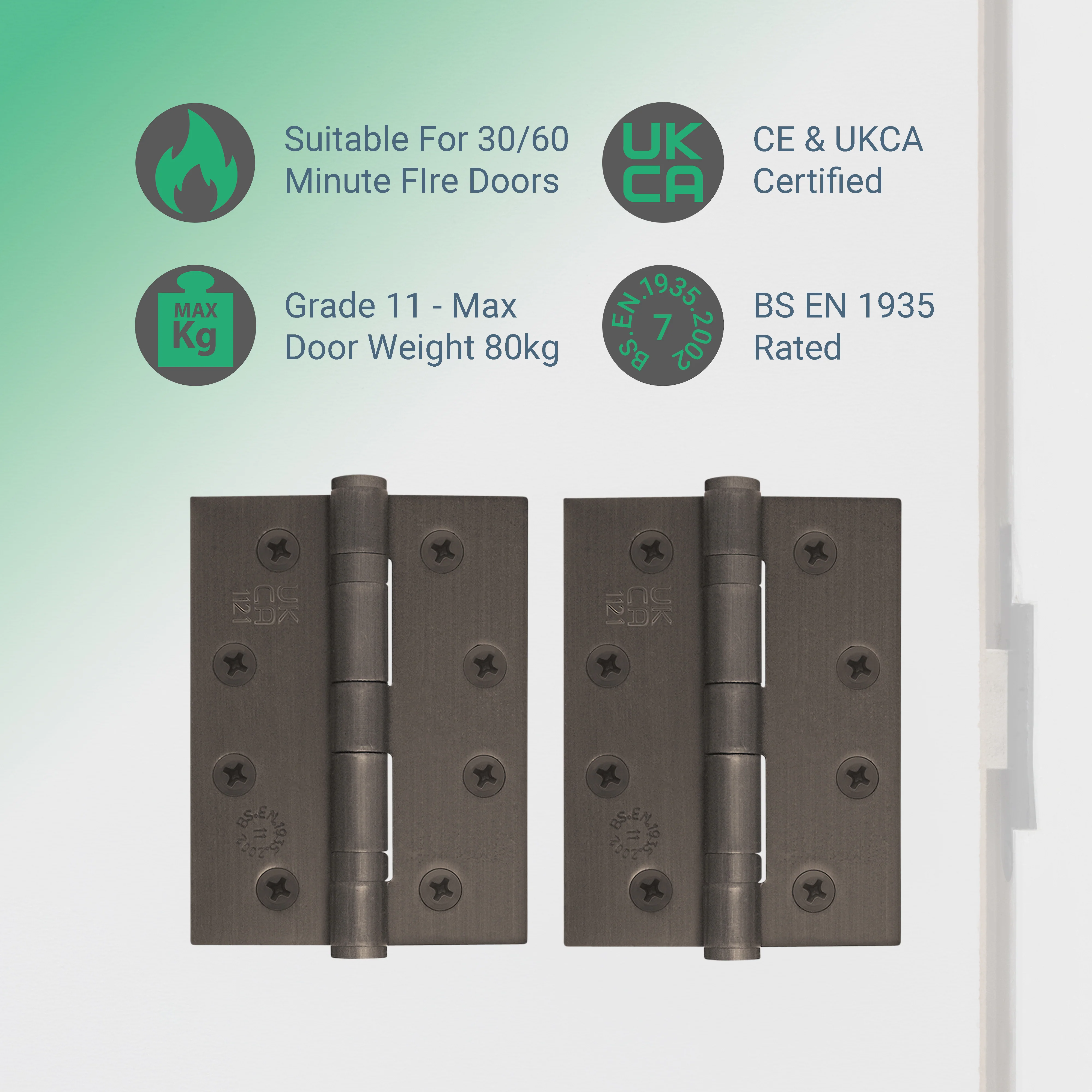Bronze Fire Door Hinges – 4 Inch/102mm – Grade 11 Steel Ball Bearing – Pack 2 - Image 2