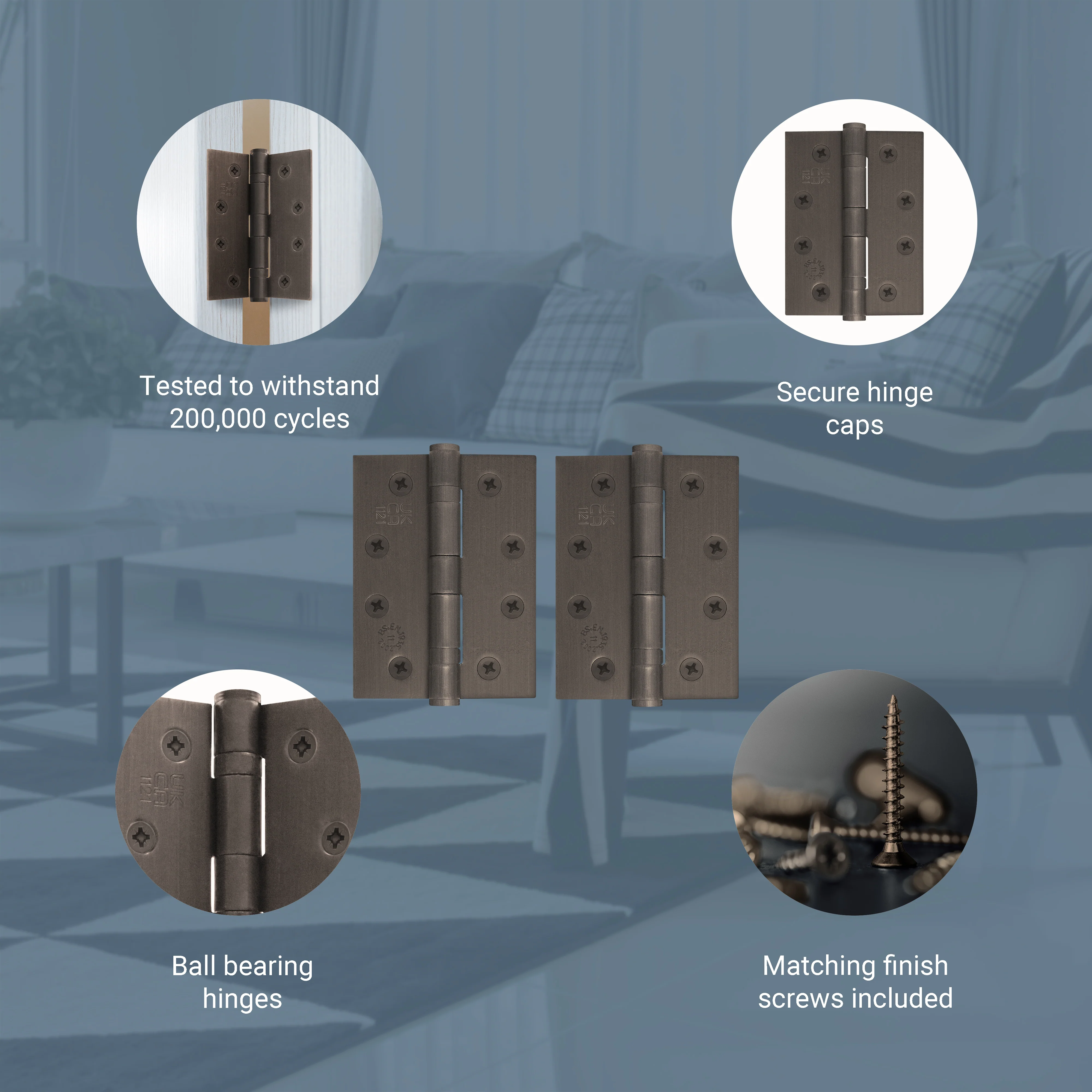 Bronze Fire Door Hinges – 4 Inch/102mm – Grade 11 Steel Ball Bearing – Pack 2 - Image 4