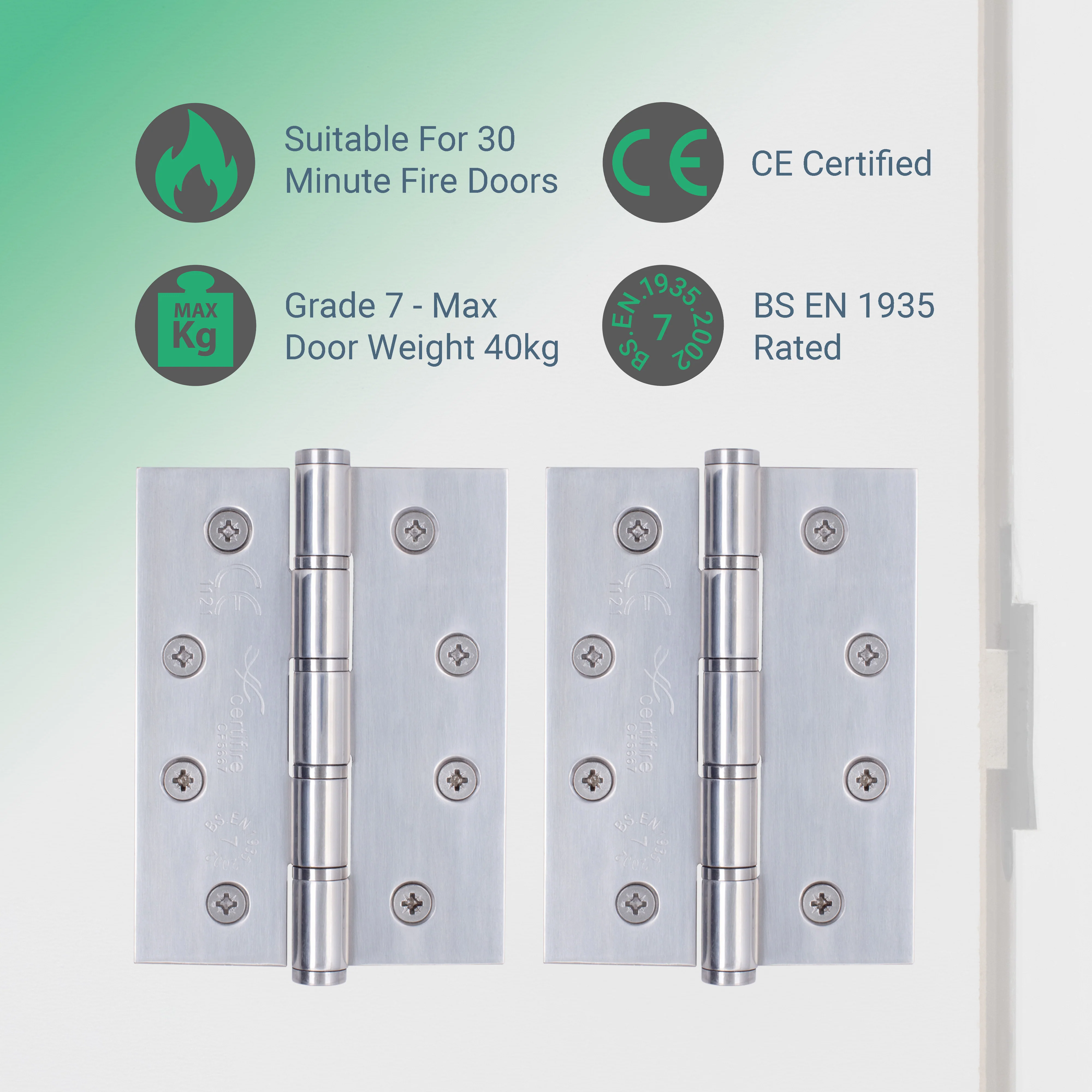 Door Hinges Grade 7 Stainless Steel Washered - 101.6x76.2x2.0mm - Polished Stainless - Case of 40 Pairs - Image 2