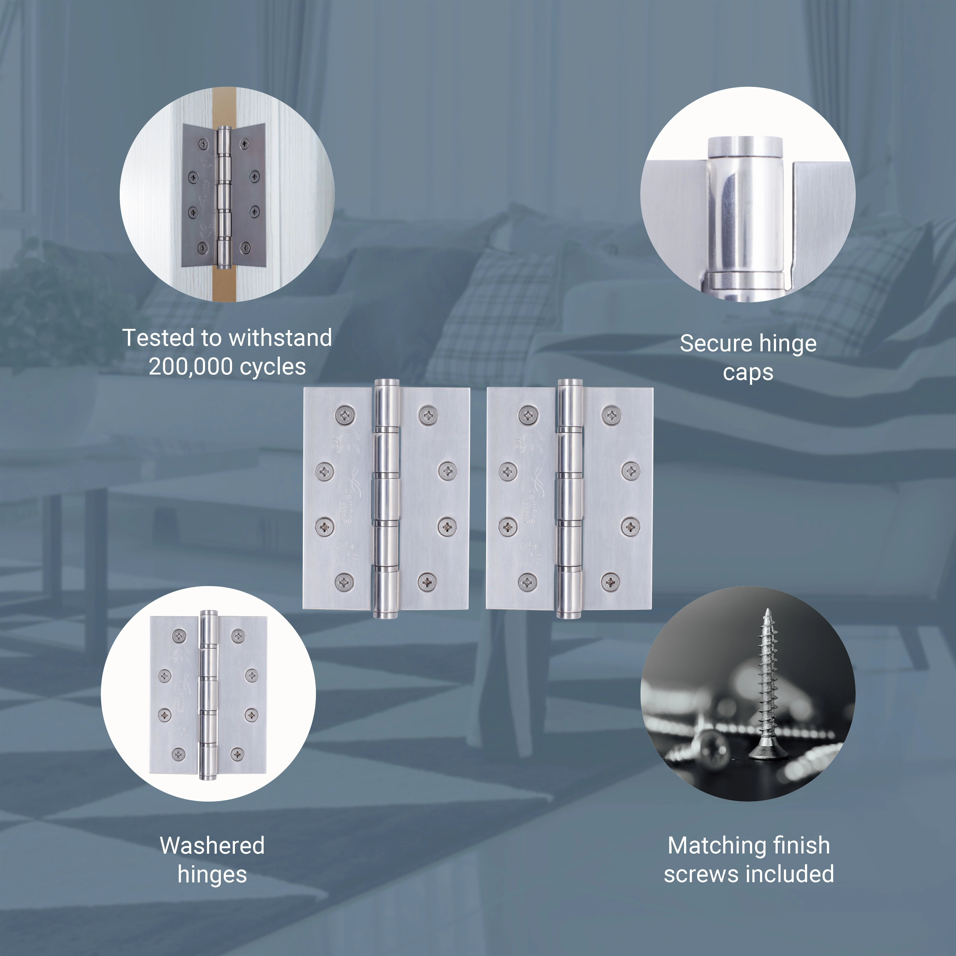 Door Hinges Grade 7 Stainless Steel Washered - 101.6x76.2x2.0mm - Polished Stainless - Case of 40 Pairs - Image 3