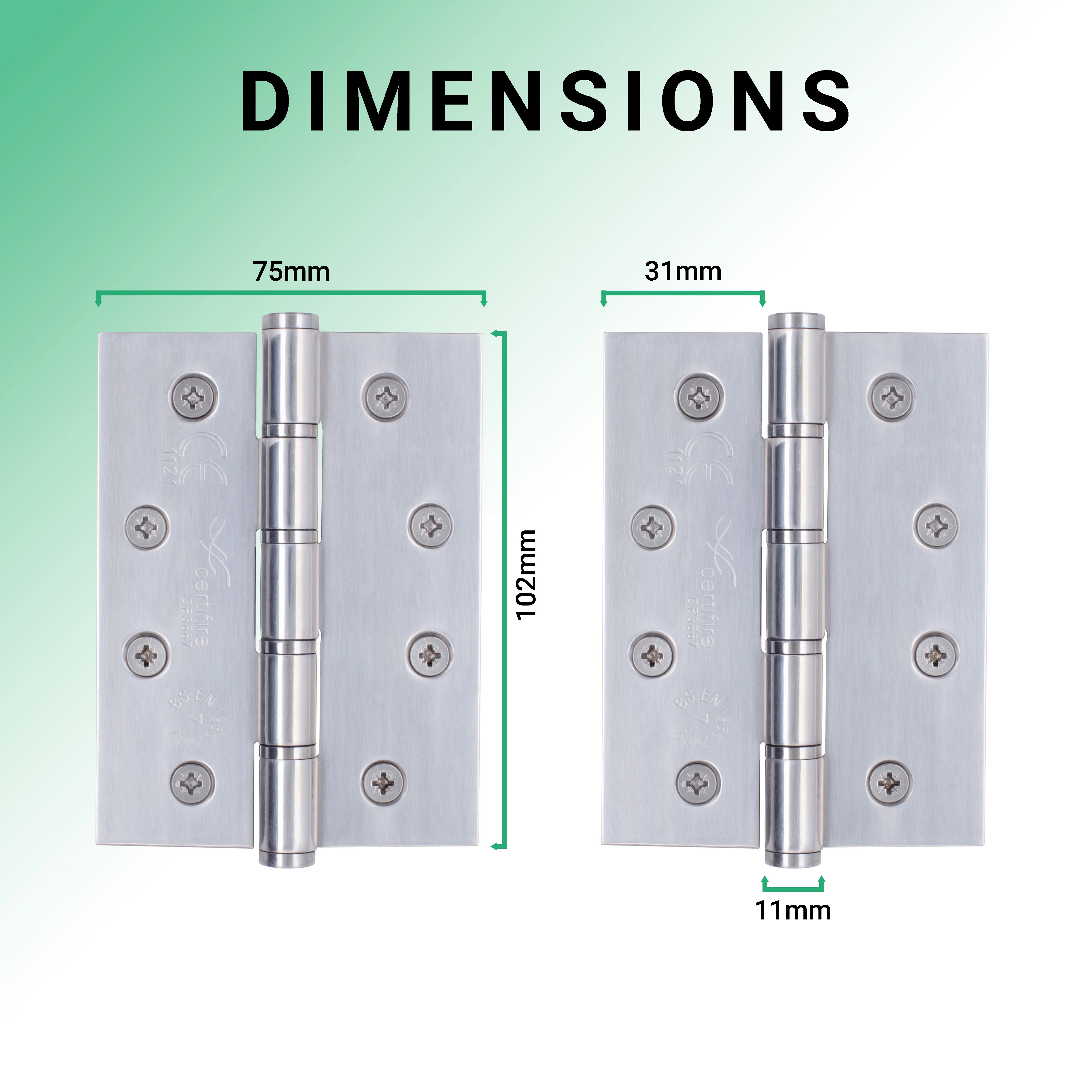Door Hinges Grade 7 Stainless Steel Washered - 101.6x76.2x2.0mm - Polished Stainless - Case of 40 Pairs - Image 4