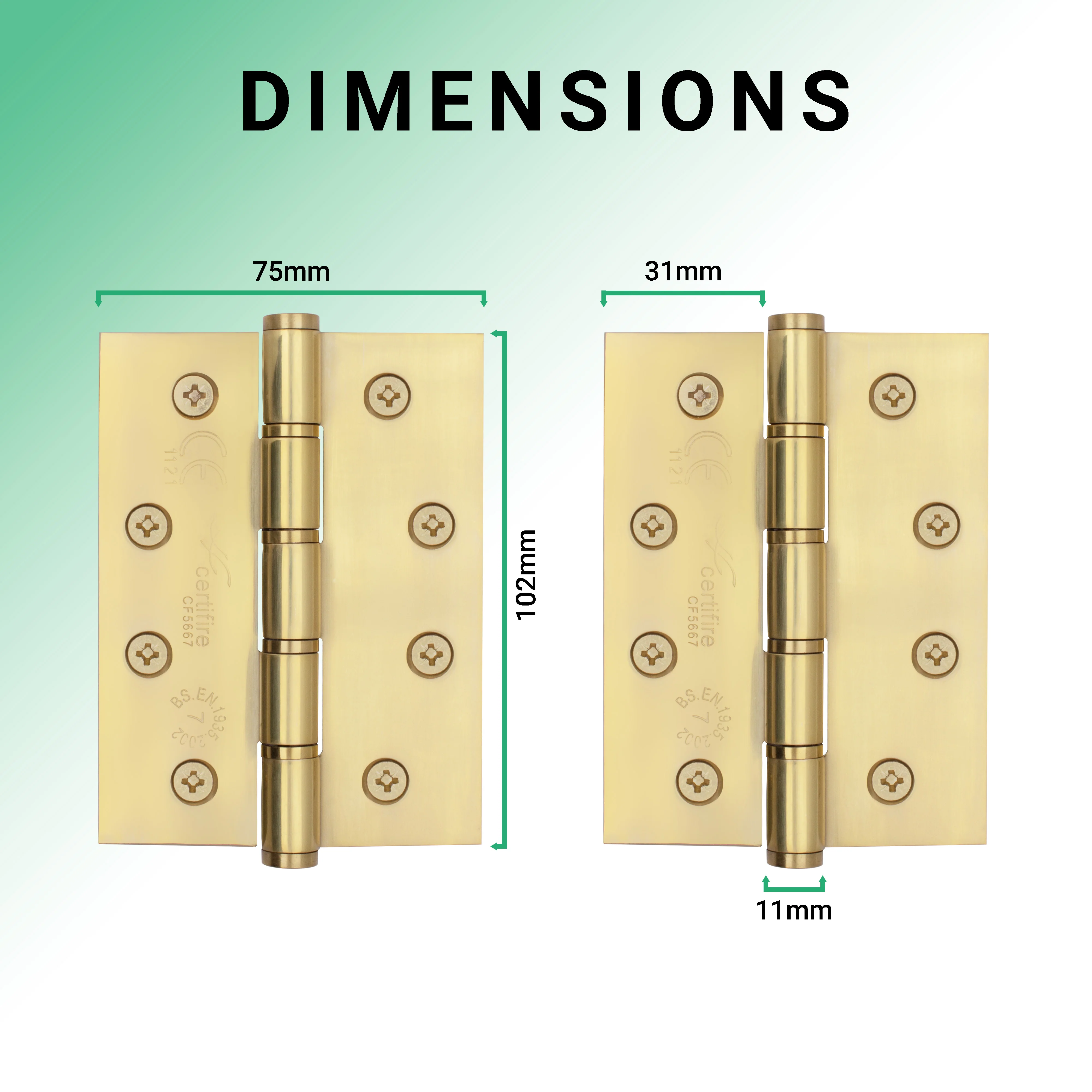 Door Hinges Grade 7 Stainless Steel Washered - 101.6x76.2x2.0mm - PVD Brass - Case of 40 Pairs - Image 4