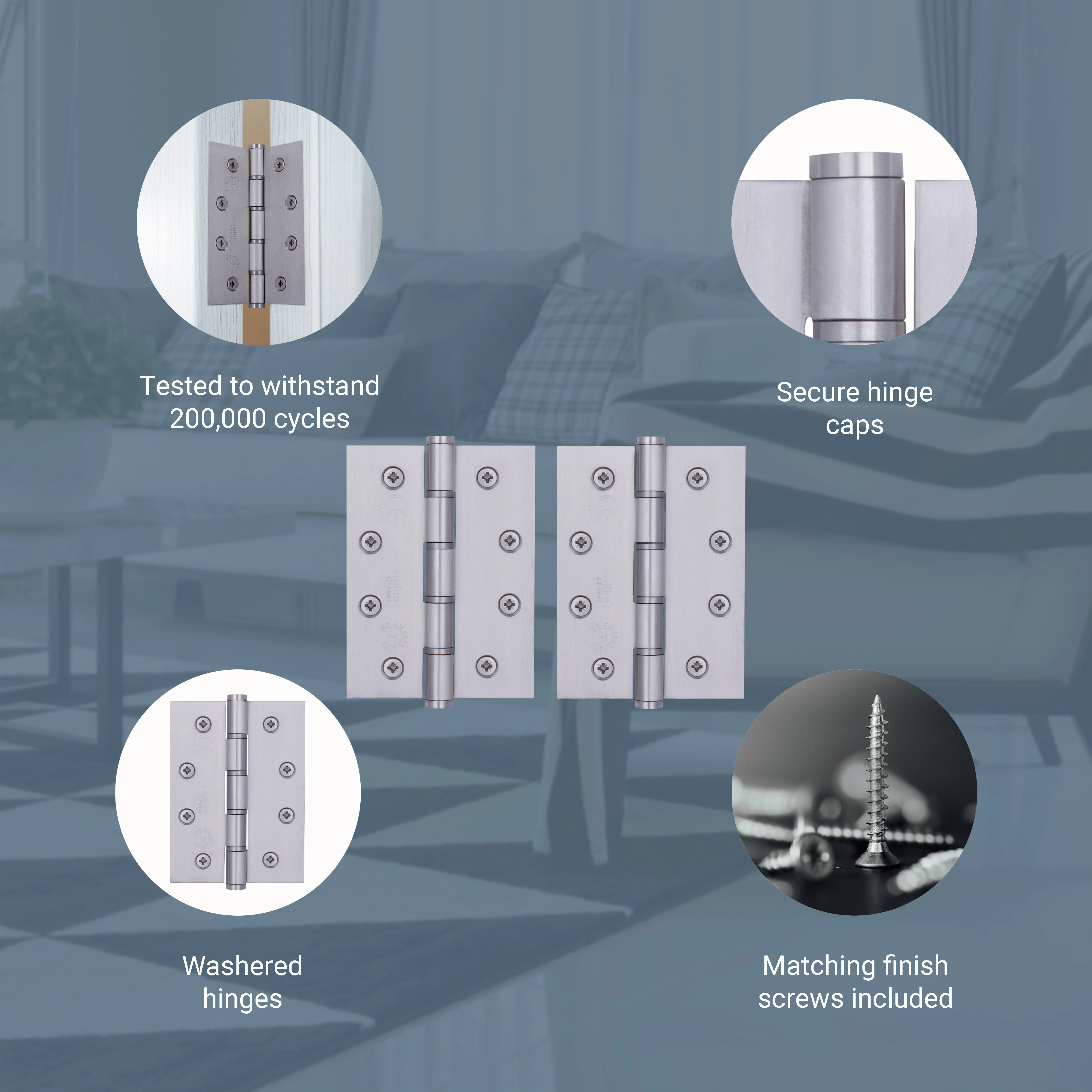 Door Hinges Grade 7 Stainless Steel Washered - 101.6x76.2x2.0mm - Satin Stainless - Case of 40 Pairs - Image 3