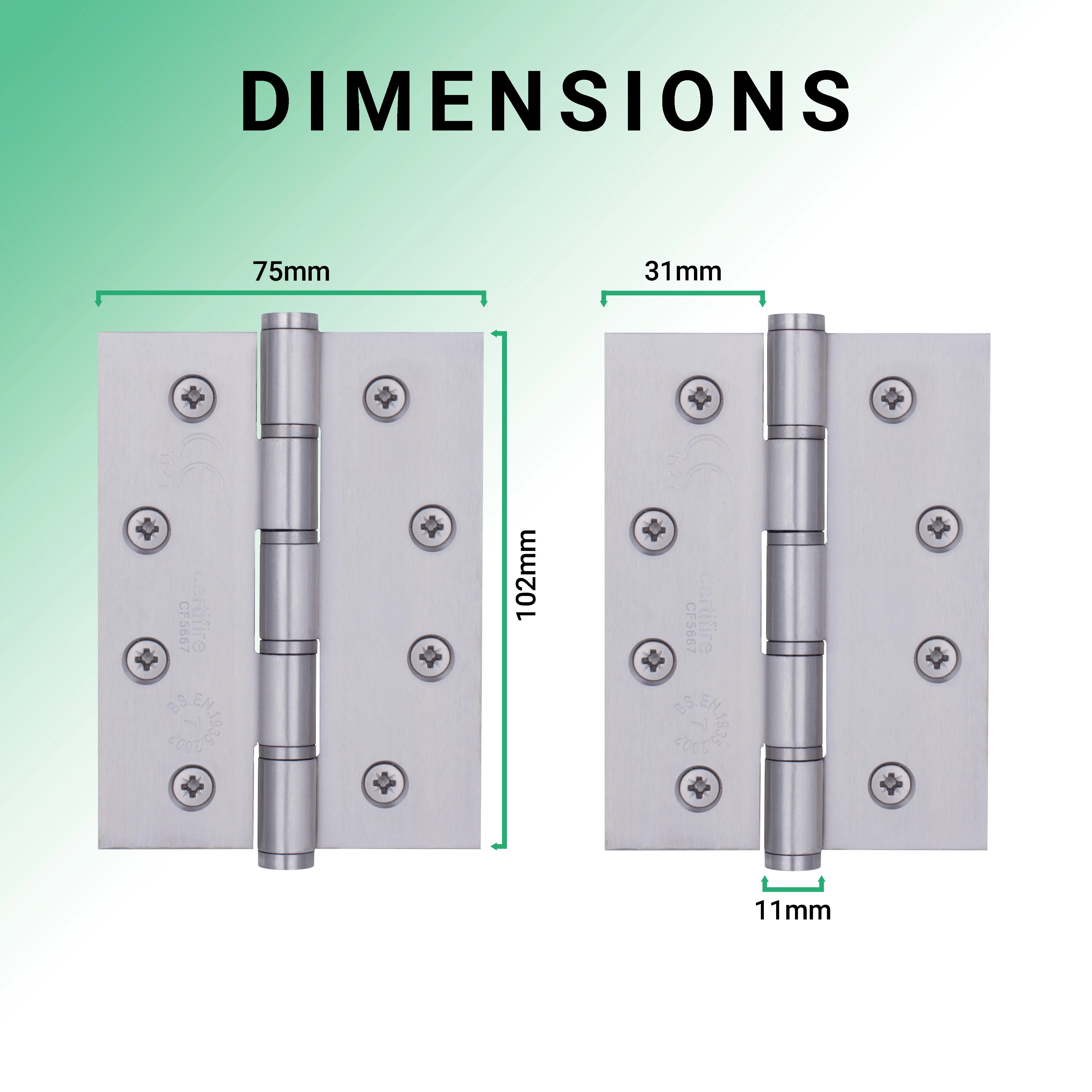 Door Hinges Grade 7 Stainless Steel Washered - 101.6x76.2x2.0mm - Satin Stainless - Case of 40 Pairs - Image 4