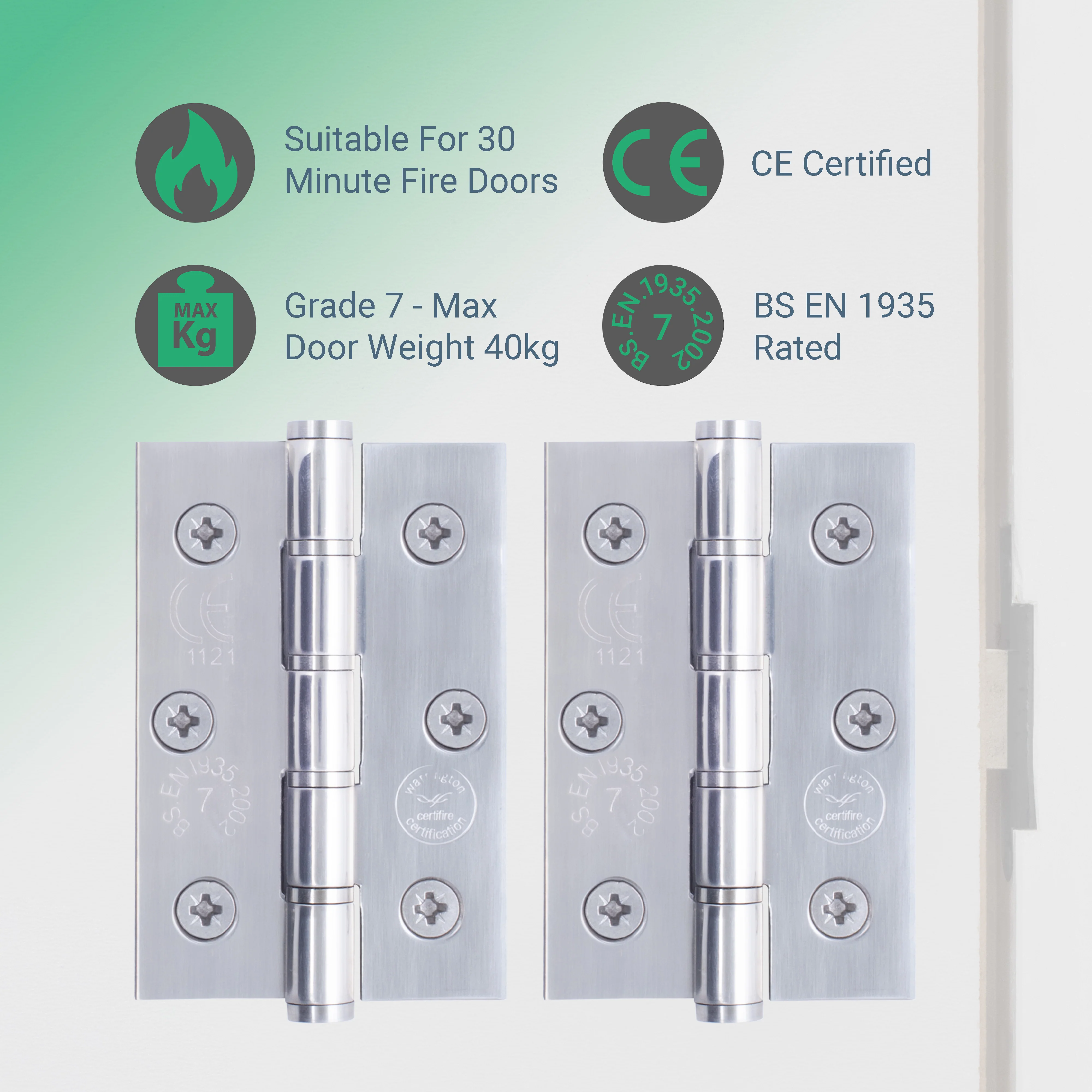 Door Hinges Grade 7 Stainless Steel Washered - 76x50.8x2mm - Polished Stainless - Case of 40 Pairs - Image 2