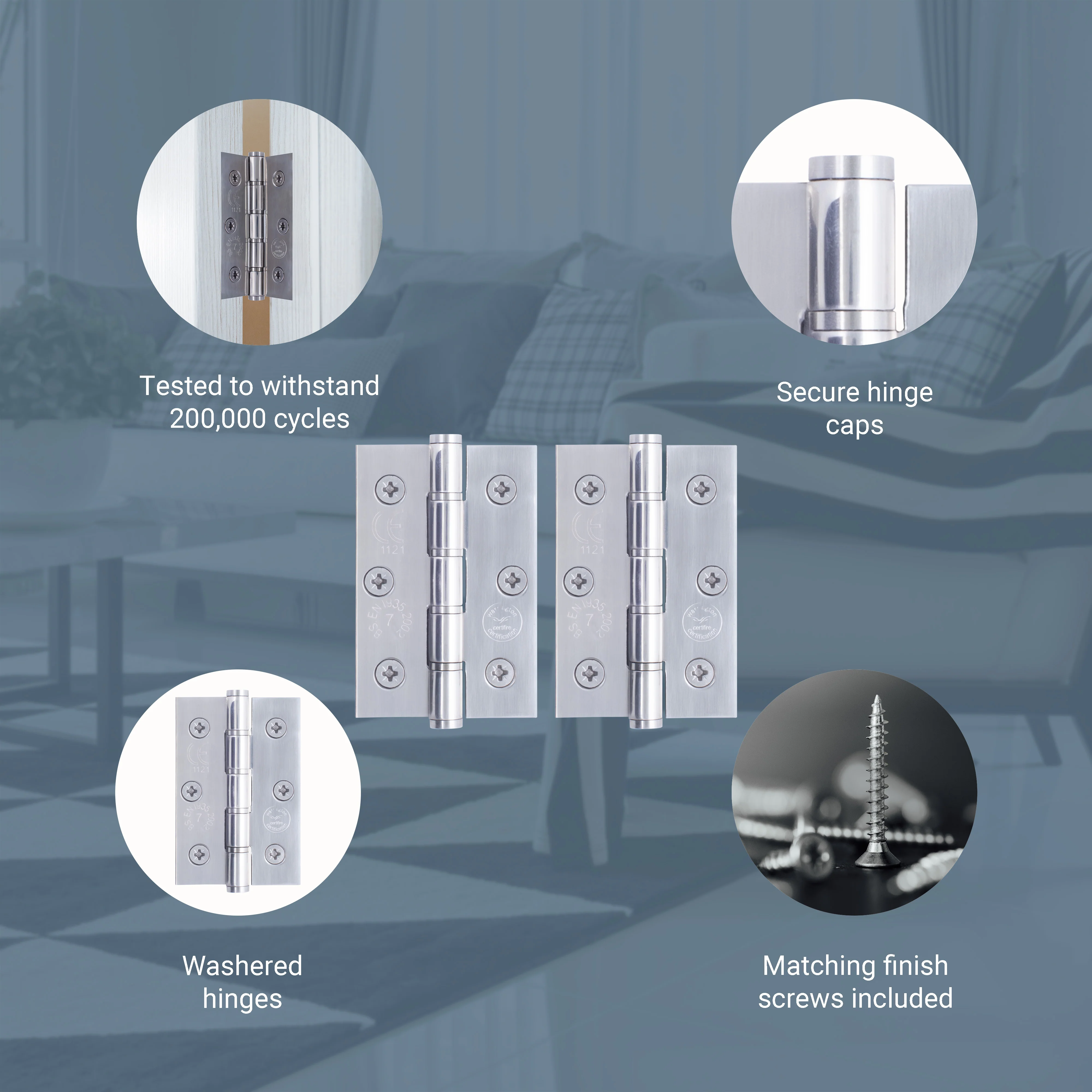 Door Hinges Grade 7 Stainless Steel Washered - 76x50.8x2mm - Polished Stainless - Case of 40 Pairs - Image 3
