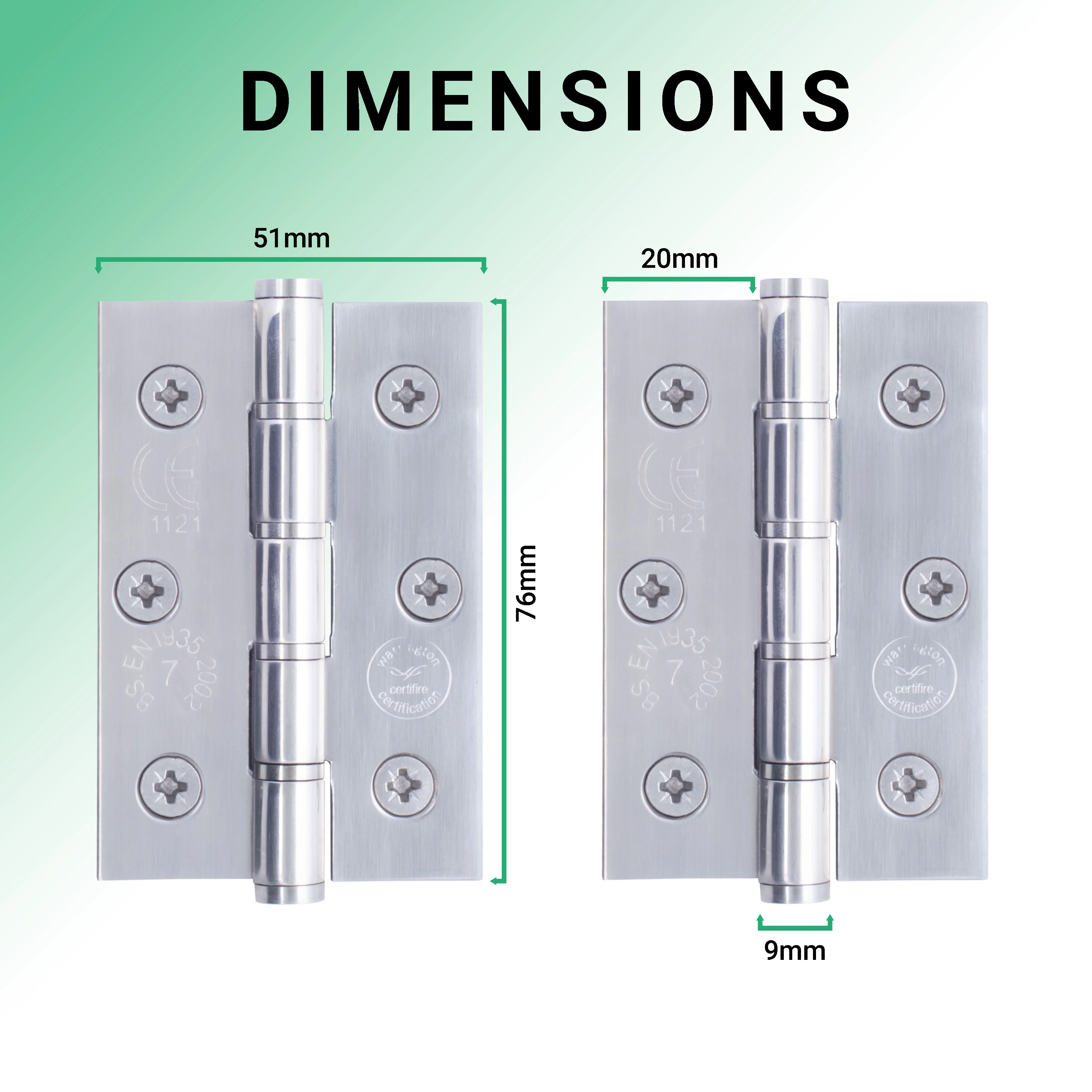 Door Hinges Grade 7 Stainless Steel Washered - 76x50.8x2mm - Polished Stainless - Case of 40 Pairs - Image 4