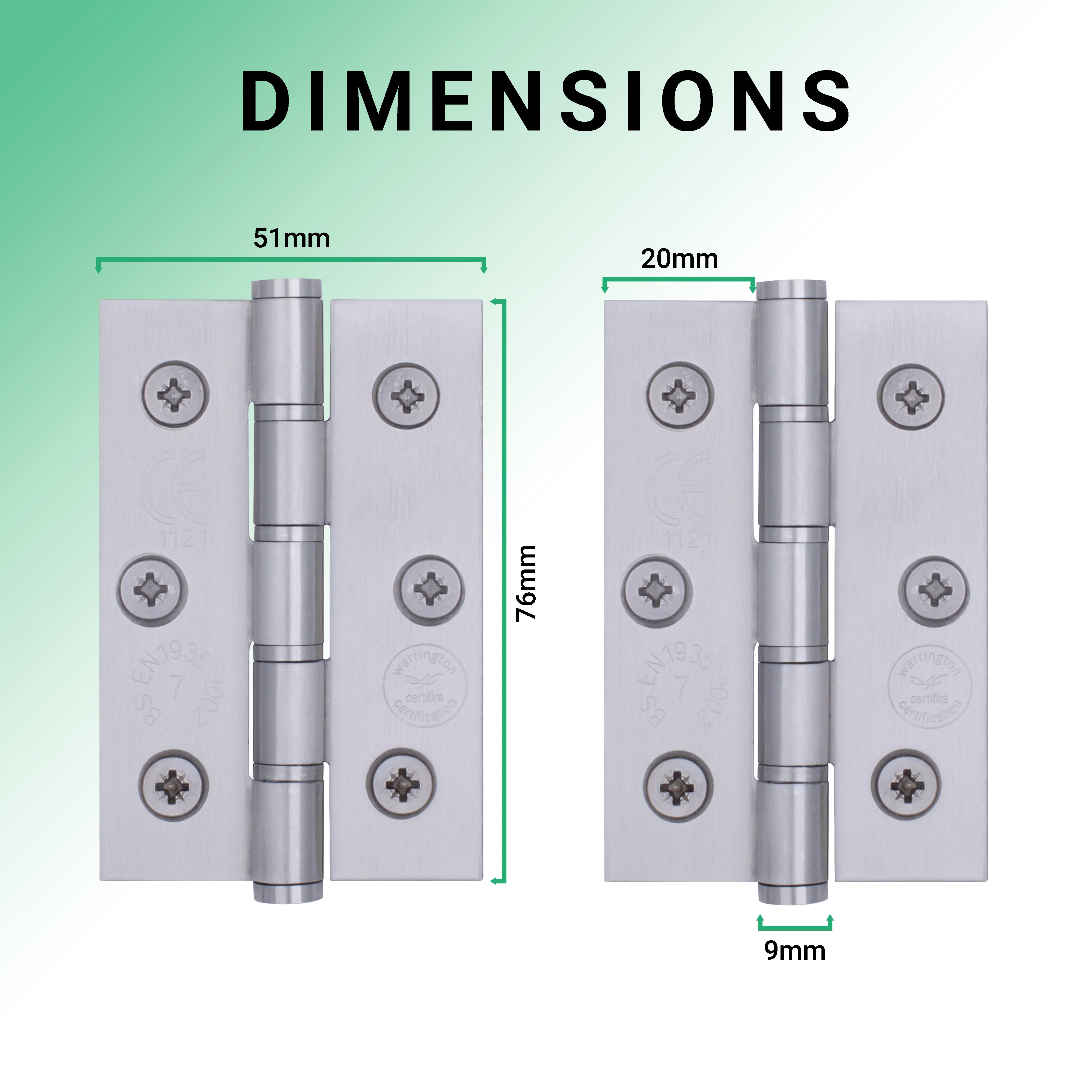 Door Hinges Grade 7 Stainless Steel Washered - 76x50.8x2mm - Satin Stainless - Case of 40 Pairs - Image 4