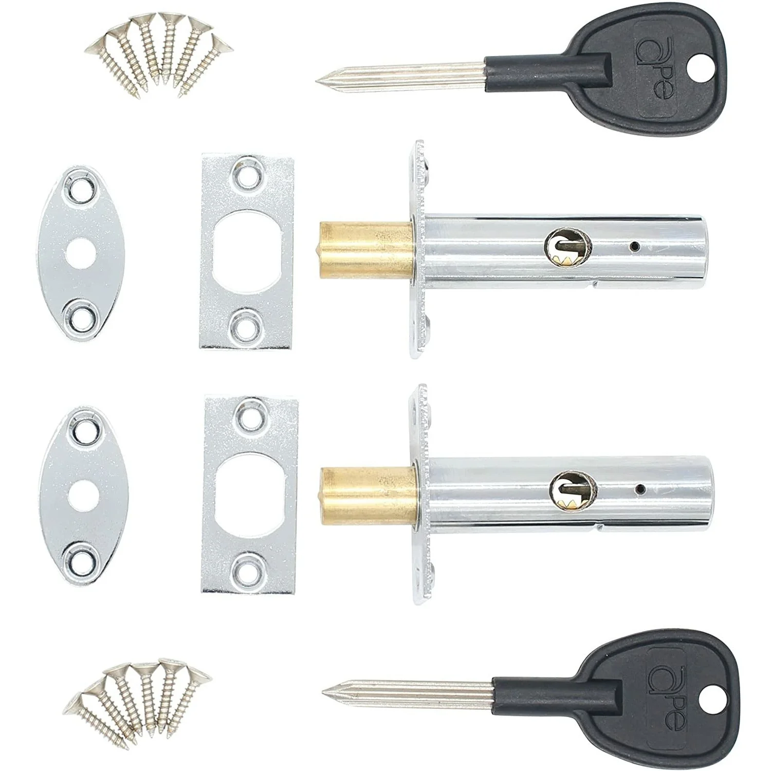 Door Mortice Rack Bolt 61mm| Polished Chrome | Pack of 2 Bolts + 2 Star Keys