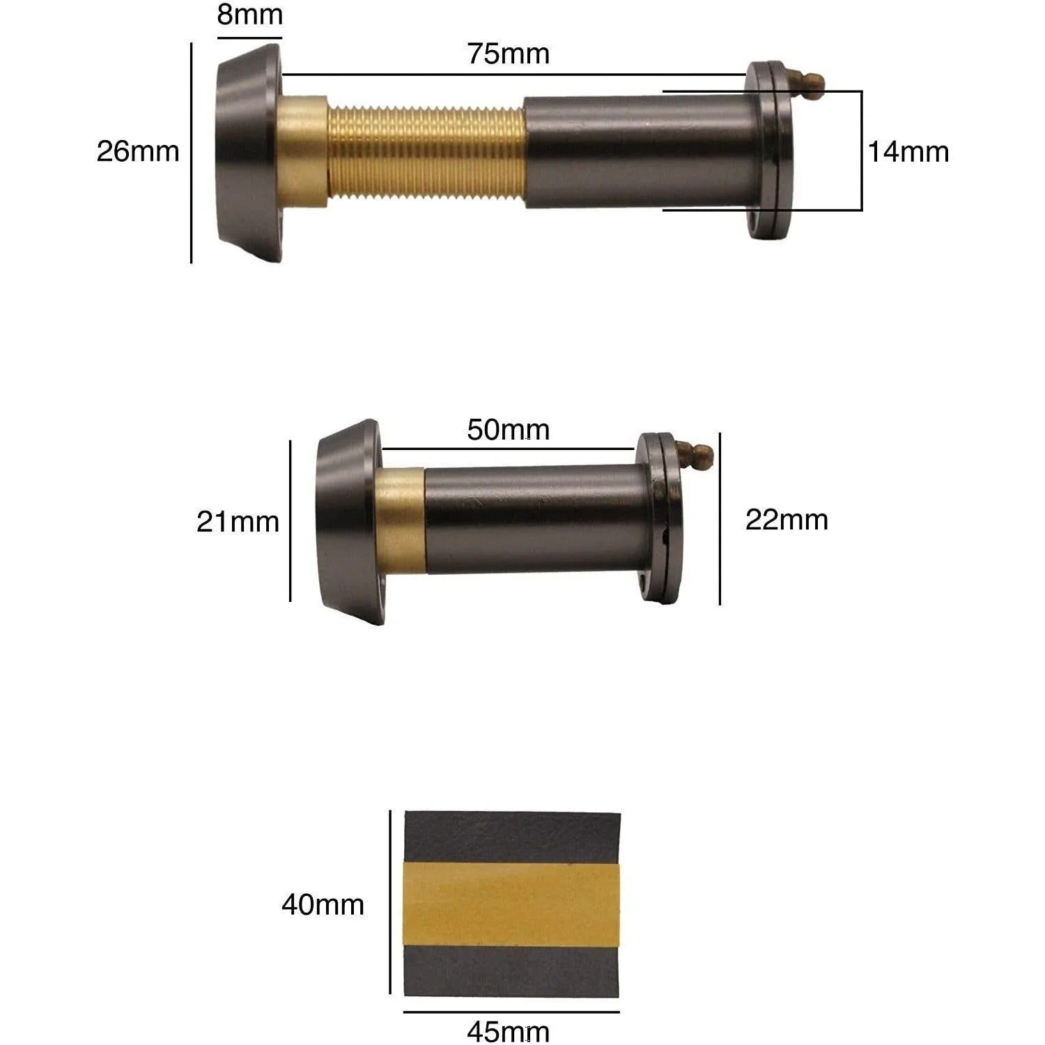 Fire Rated Door Viewer 200 Degree Glass Lens - 14mm Dia. - 50-75mm Doors -  Dark Bronze - Image 3