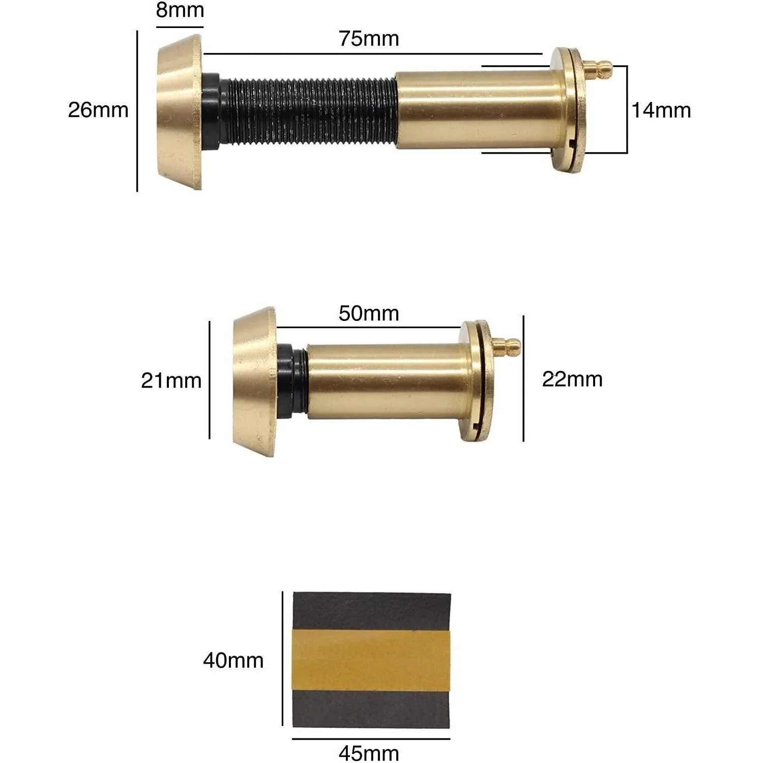 Fire Rated Door Viewer 200 Degree Glass Lens - 14mm Dia. - 50-75mm Doors - Polished Brass - Image 3