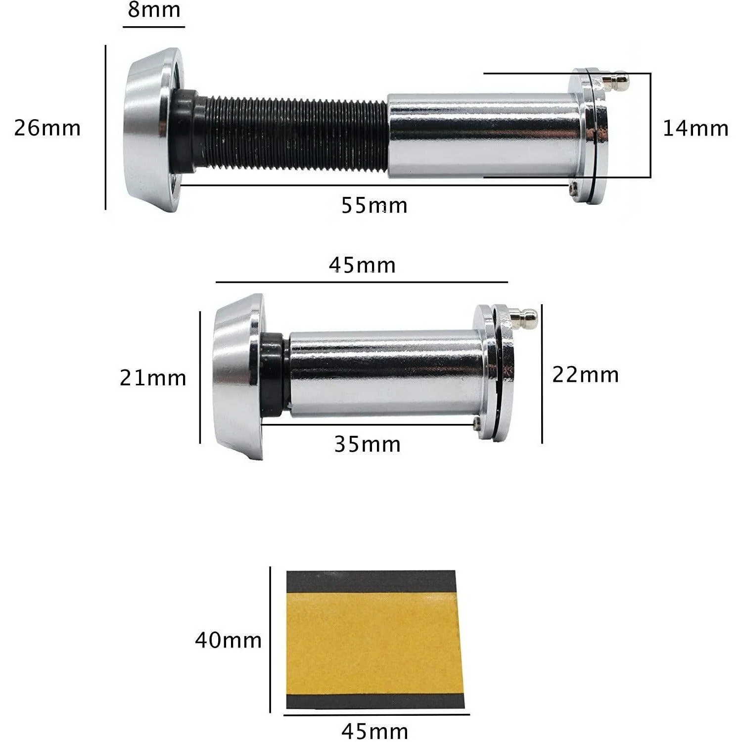 Fire Rated Door Viewer 200 Degree Glass Lens - 14mm Dia. - 35-55mm Doors -  Polished Chrome - Image 3