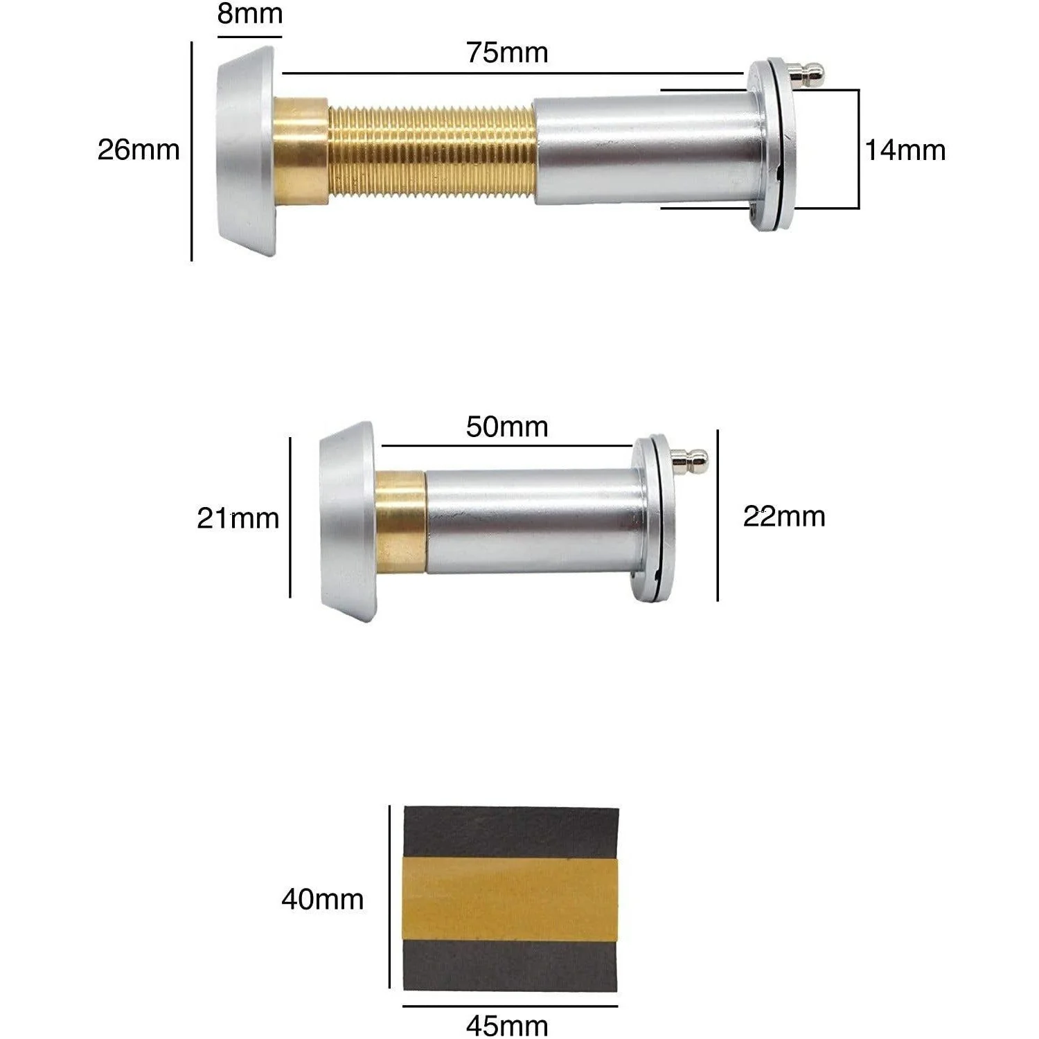 Fire Rated Door Viewer 200 Degree Glass Lens - 14mm Dia. - 50-75mm Doors -  Satin Chrome - Image 3