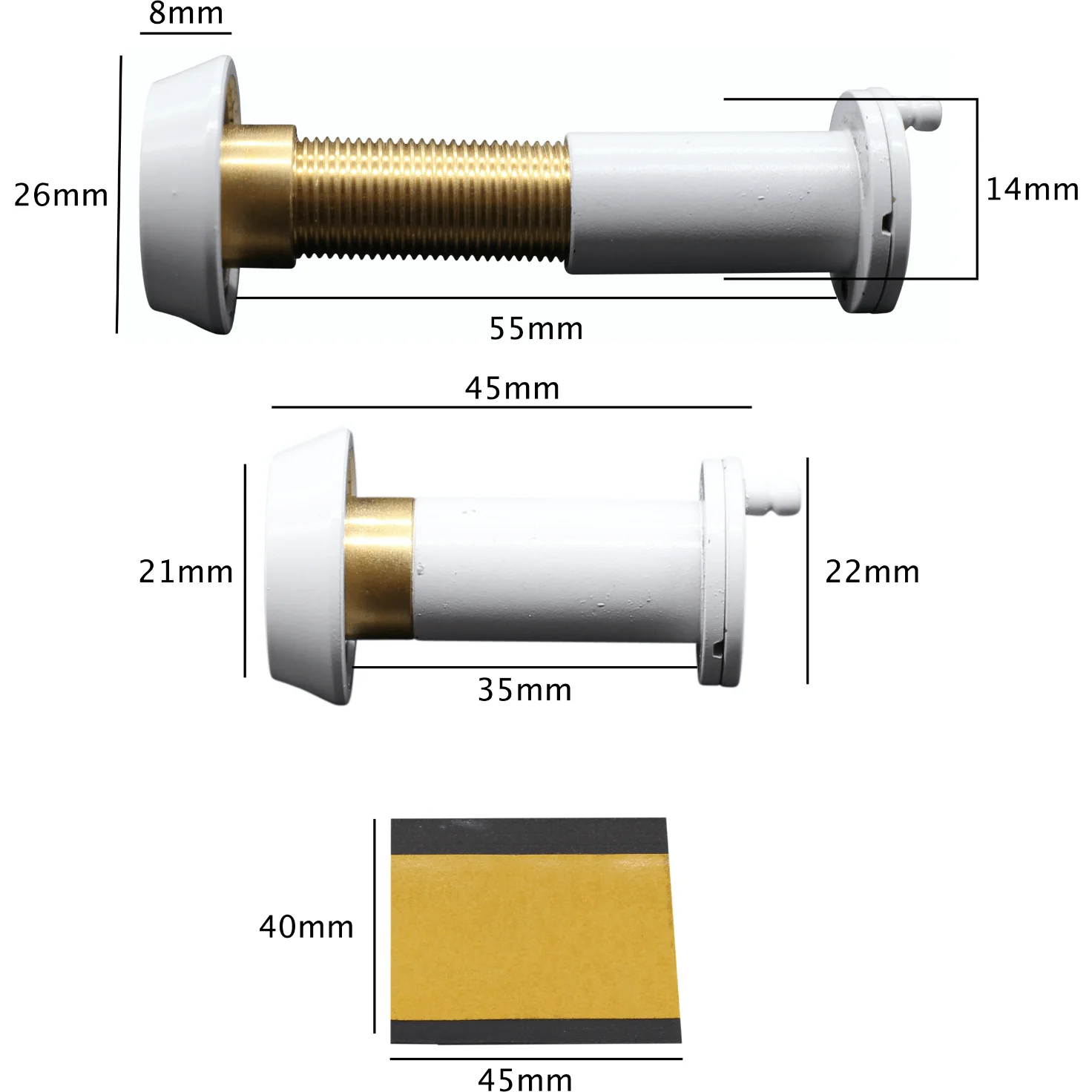 Fire Rated Door Viewer 200 Degree Glass Lens - 14mm Dia. - 35-55mm Doors - White - Image 3