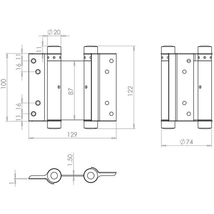 Double Action Spring Hinge - 100mm - Brass Plated - Image 2