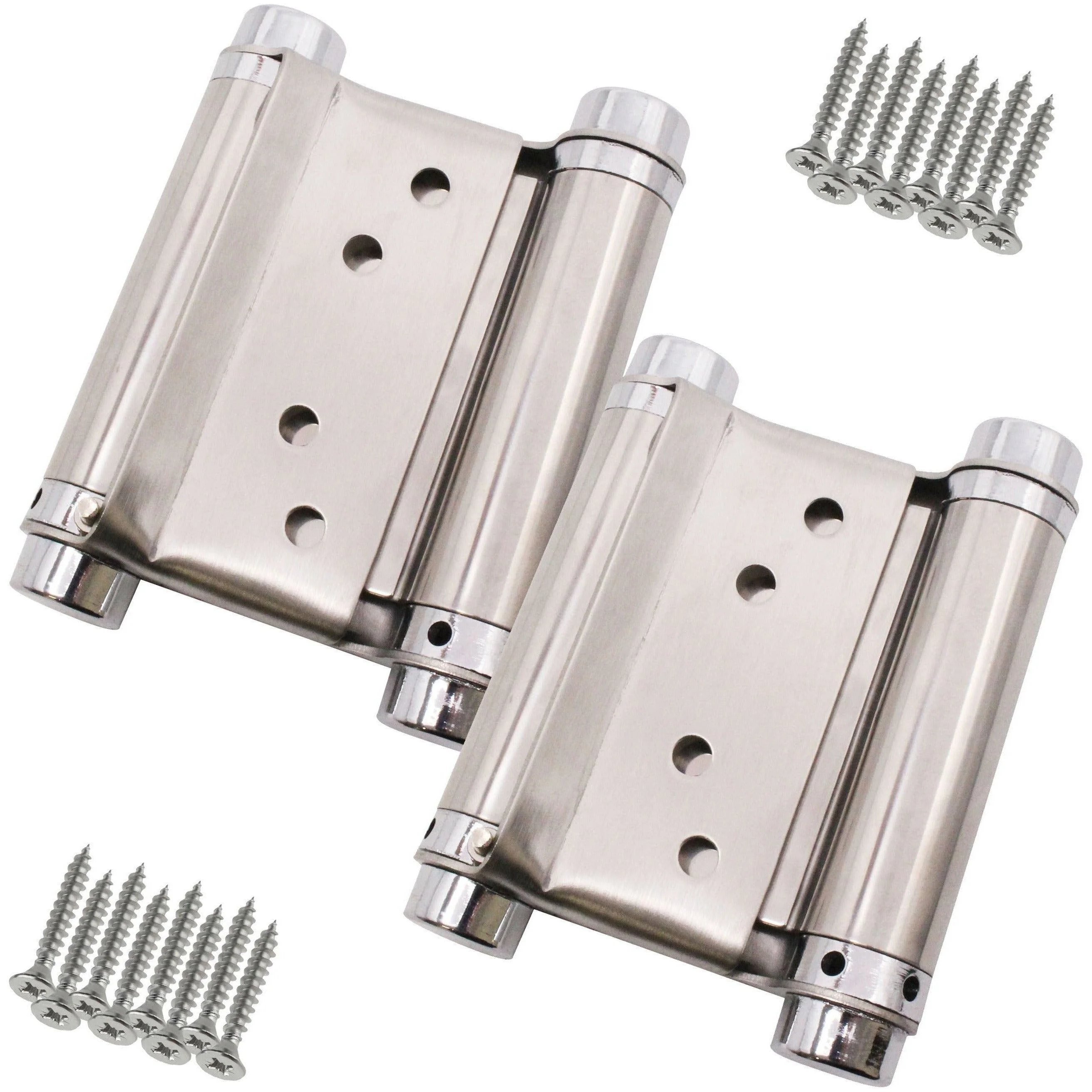 Double Action Spring Hinges 3" Stainless Steel - 76mm - Satin - Pair - Including Screws - Image 2