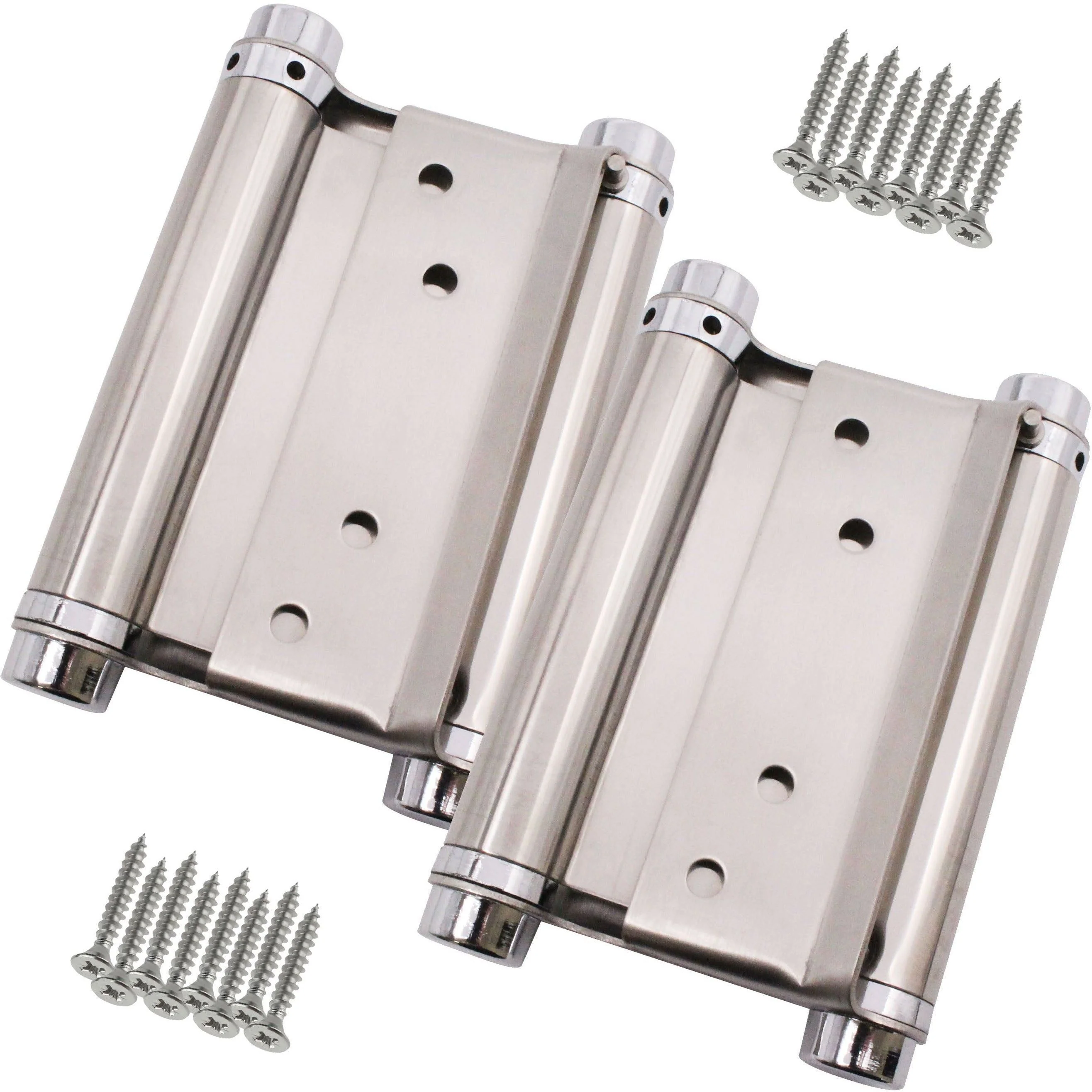 Double Action Spring Hinges 4" Stainless Steel - 102mm - Satin - Pair - Including Screws - Image 2