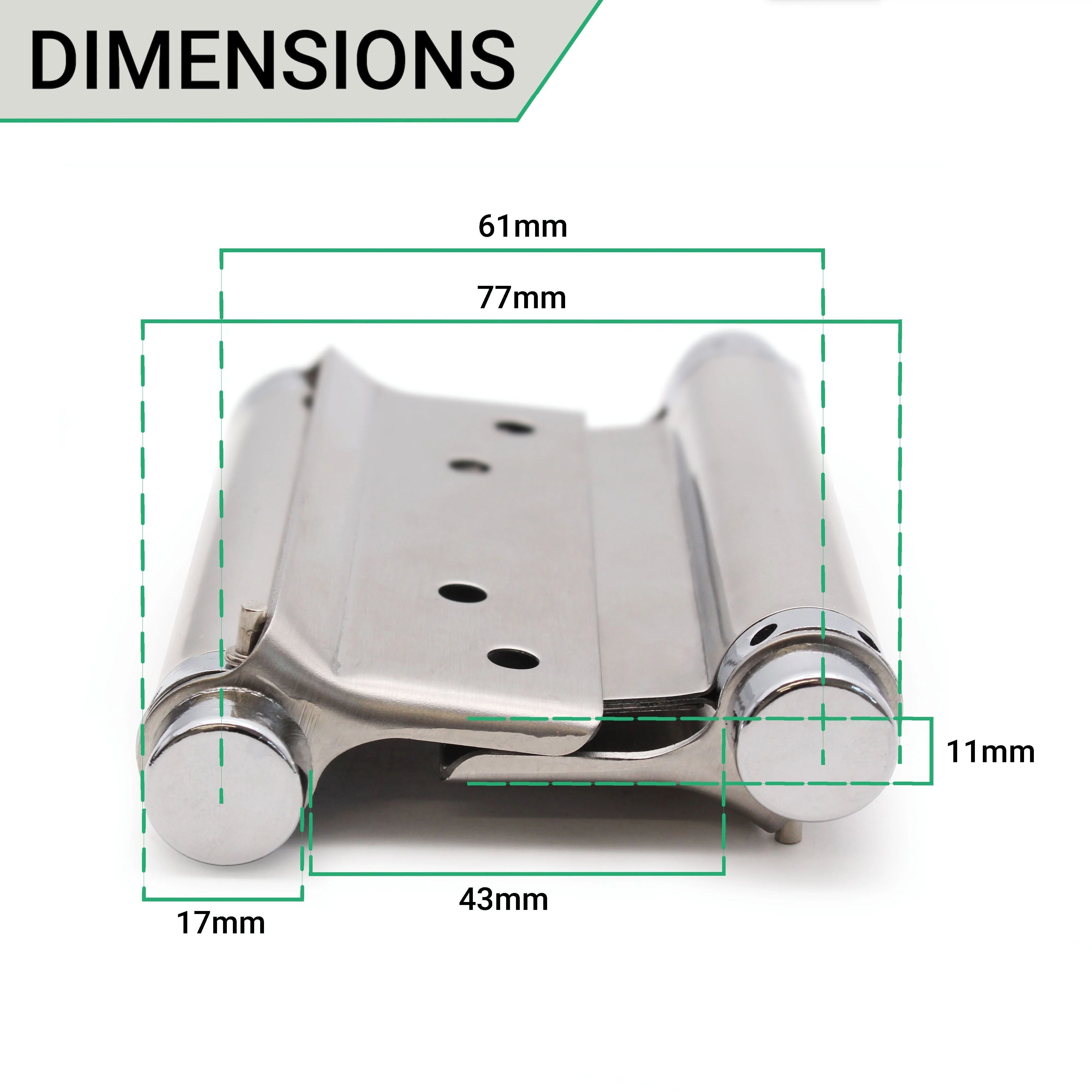 Double Action Spring Hinges 4" Stainless Steel - 102mm - Satin - Pair - Including Screws - Image 5