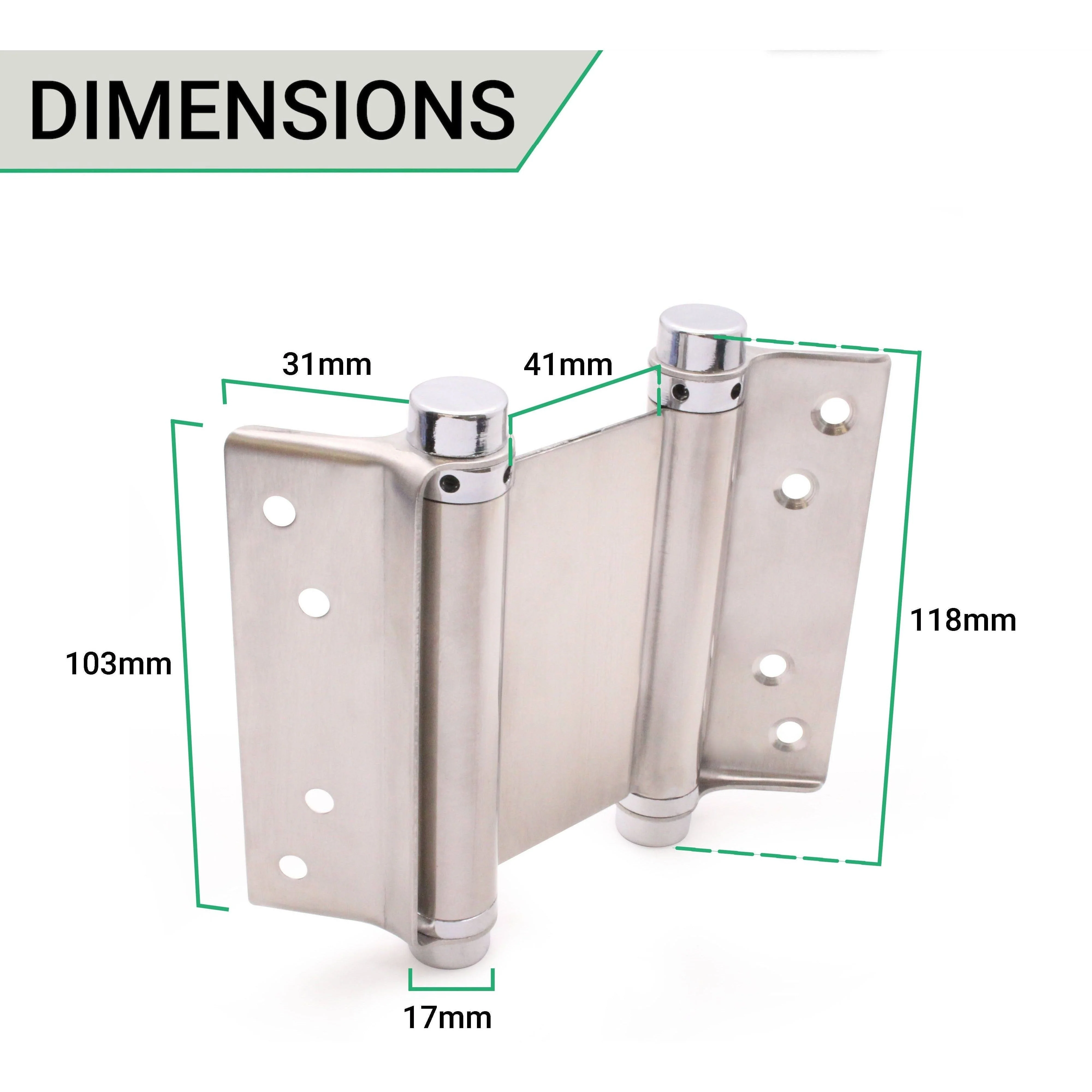 Double Action Spring Hinges 4" Stainless Steel - 102mm - Satin - Pair - Including Screws - Image 6
