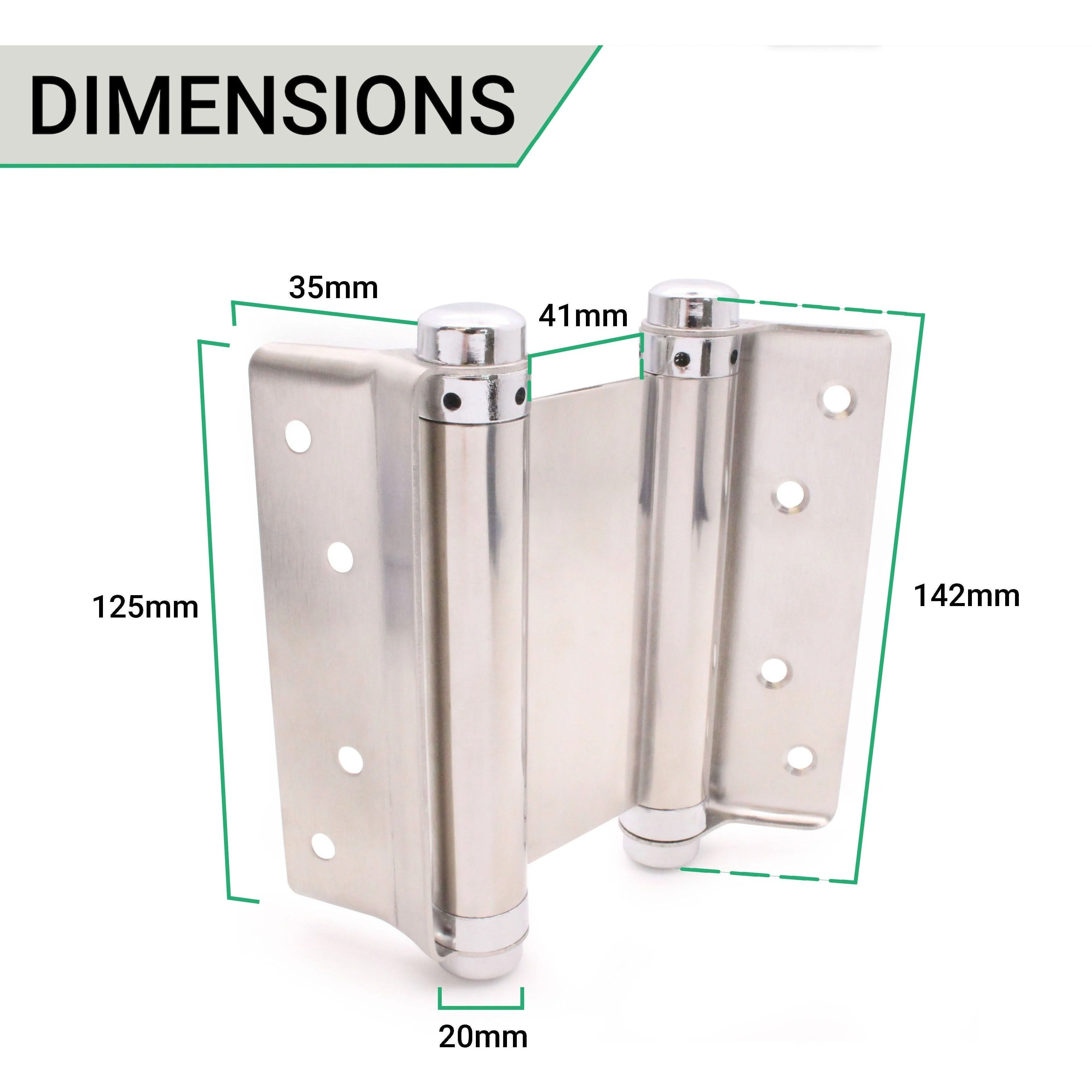 Double Action Spring Hinges 5" Stainless Steel - 127mm - Satin - Pair - Including Screws - Image 6