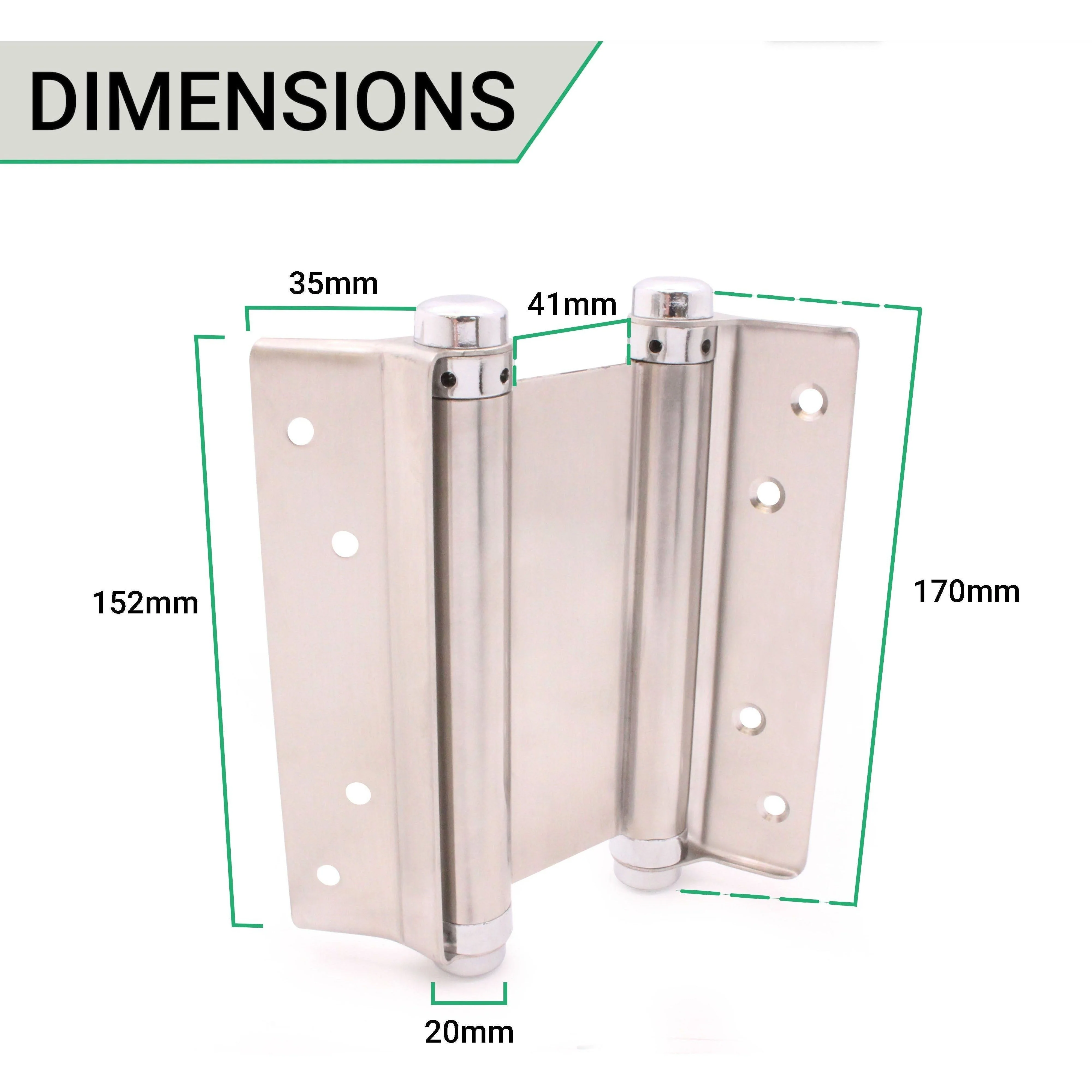 Double Action Spring Hinges 6" Stainless Steel - 152mm - Satin - Pair - Including Screws - Image 6