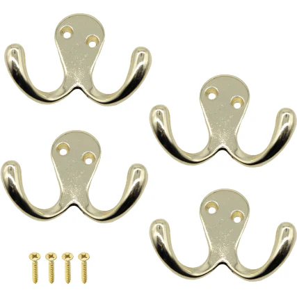 Double Robe Hook - Brass Plated - Pack of 4