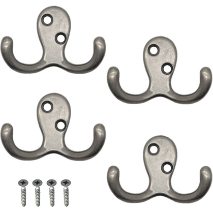 Double Robe Hook - Satin Nickel - Pack of 4