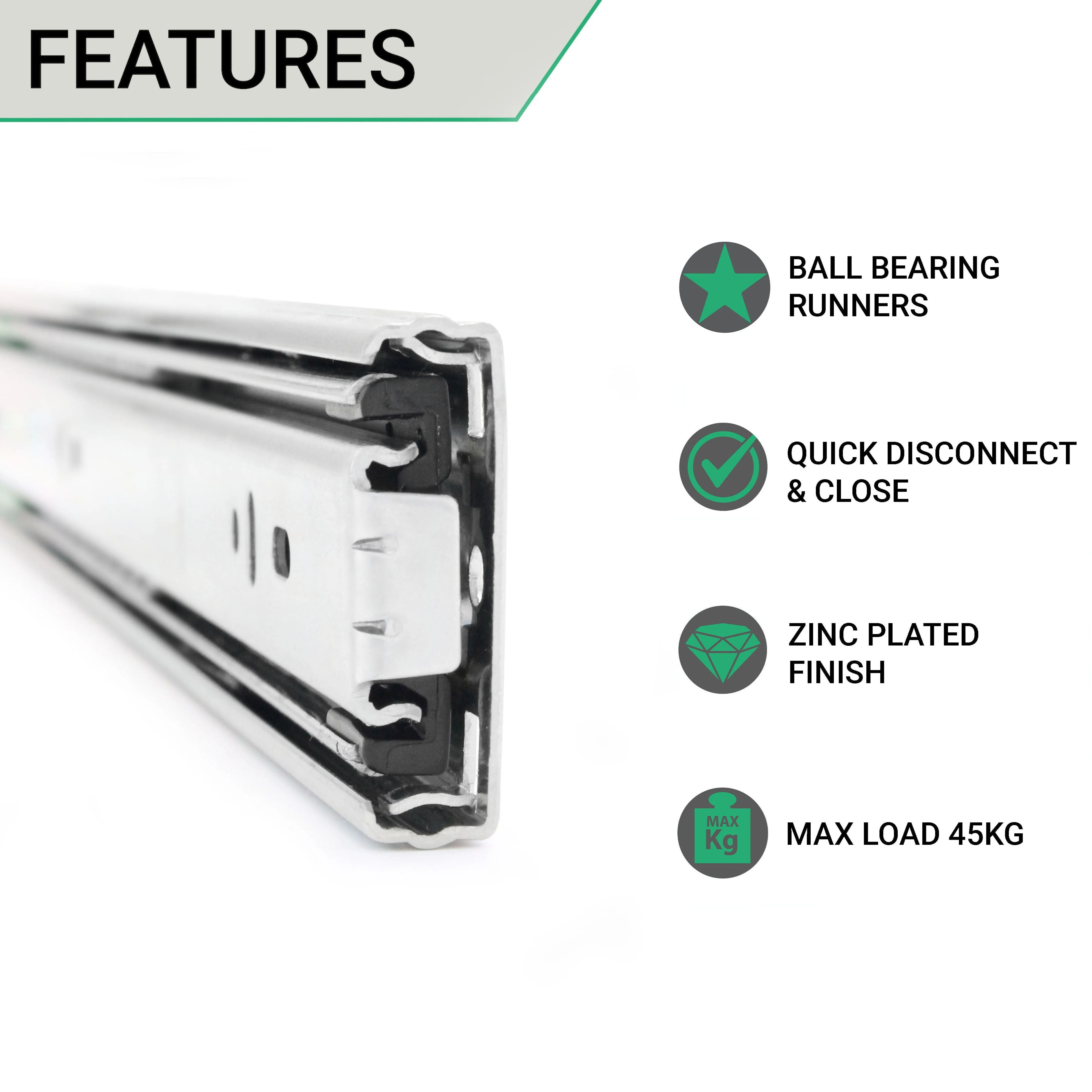 Double Soft Close Double Extension Runners 46mm Ball Bearing 45kg Max 400mm - Image 2