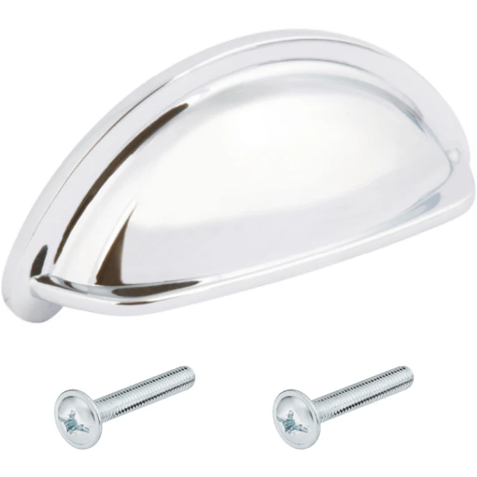 Drawer Cabinet Cup Pull Handle 76mm c/c Desk Pull Polished Chrome INCLUDING FIXINGS