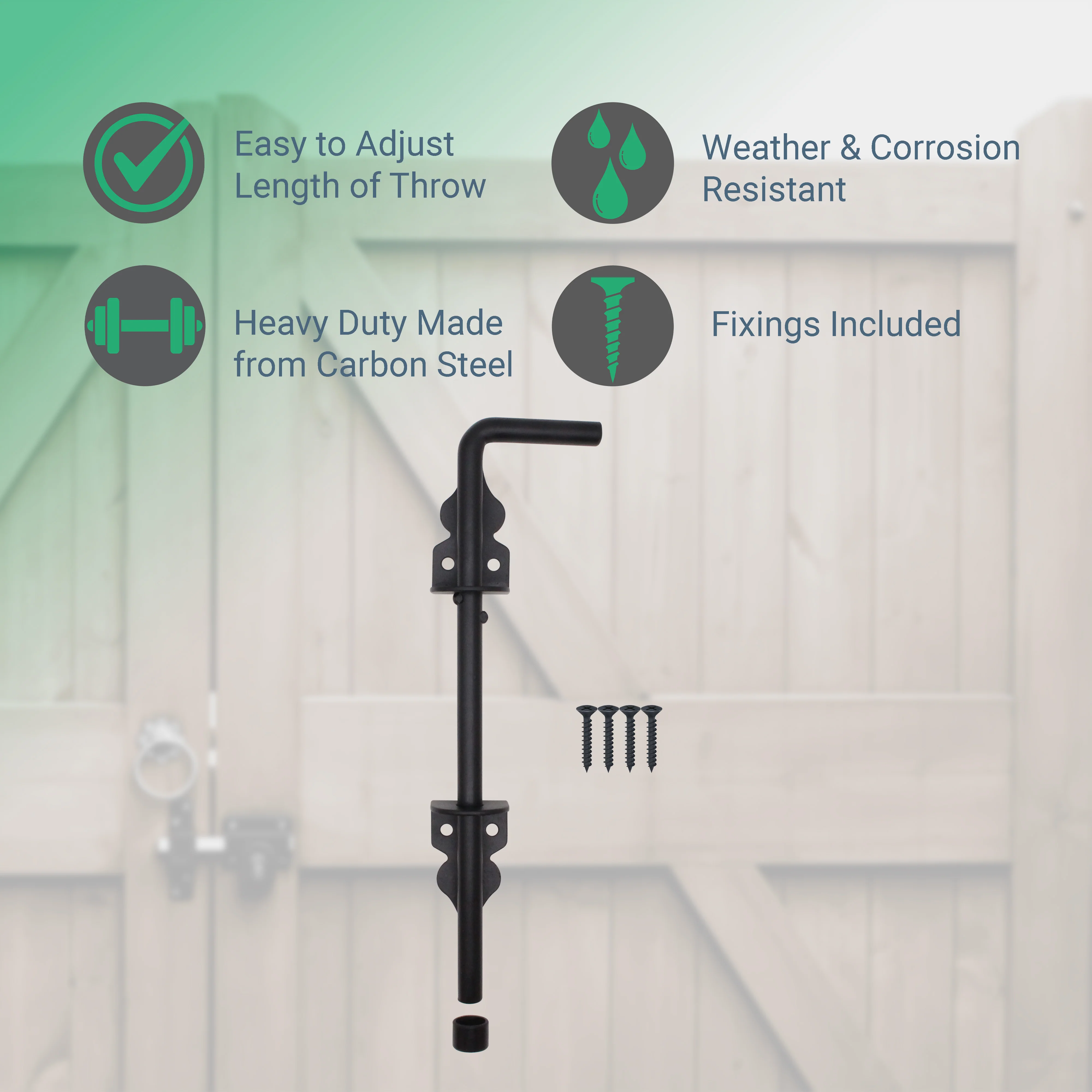 Cane Garage Gate Drop Bolt - 300mm - Black - Pack 1 - Image 3