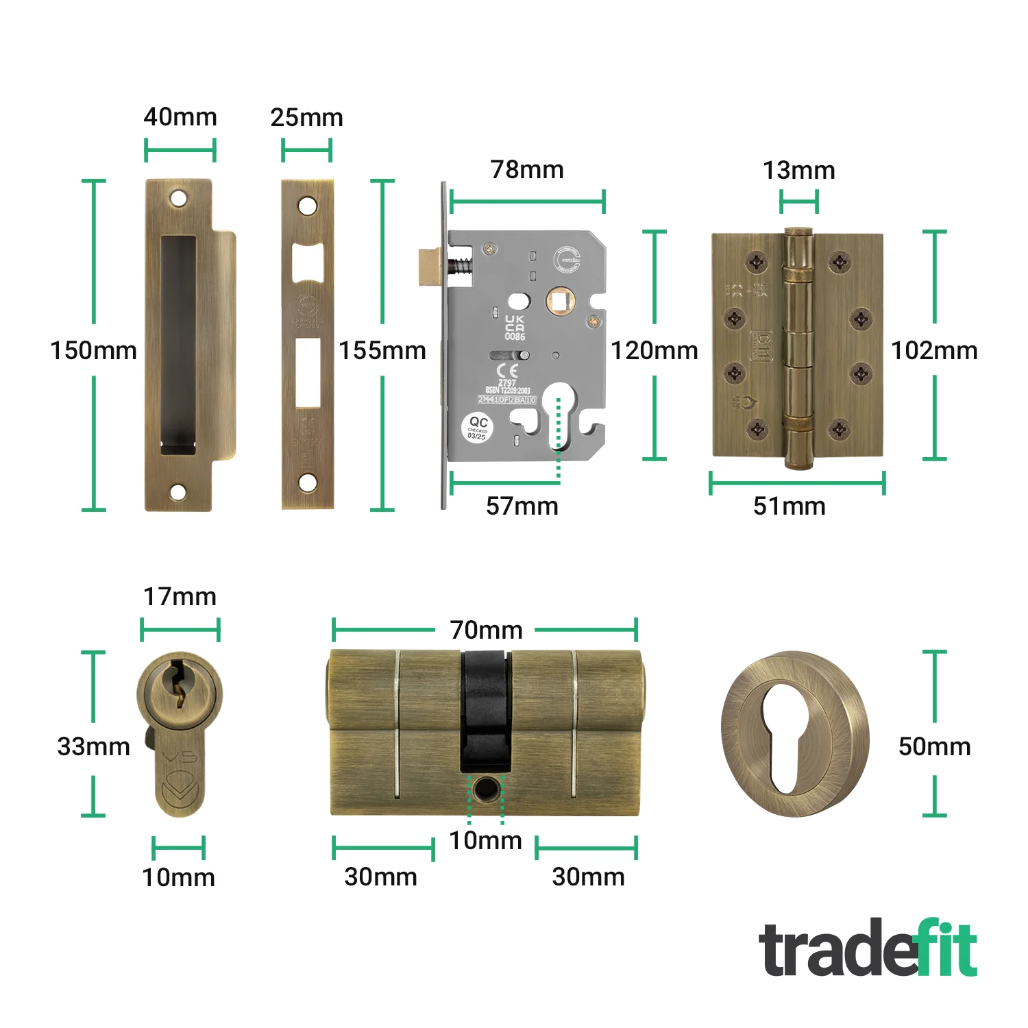 Dumont Antique Brass Lever on Rose Door Handle Kit - Medium Duty FD30/60 - 80mm Euro Sashlock and Double Cylinder - Keyed to Differ - Image 5
