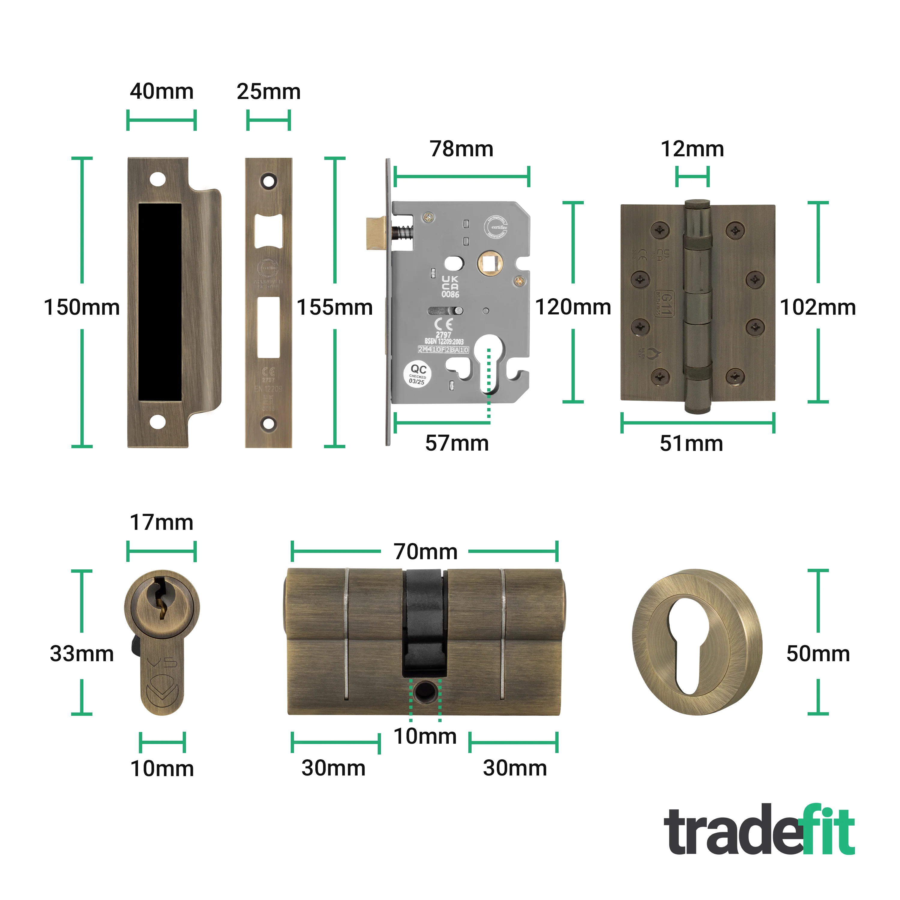 Dumont Antique Brass Lever on Rose Door Handle Kit - Medium Duty FD30/60 - 80mm Euro Sashlock and Double Cylinder - Master Keyed - Image 5