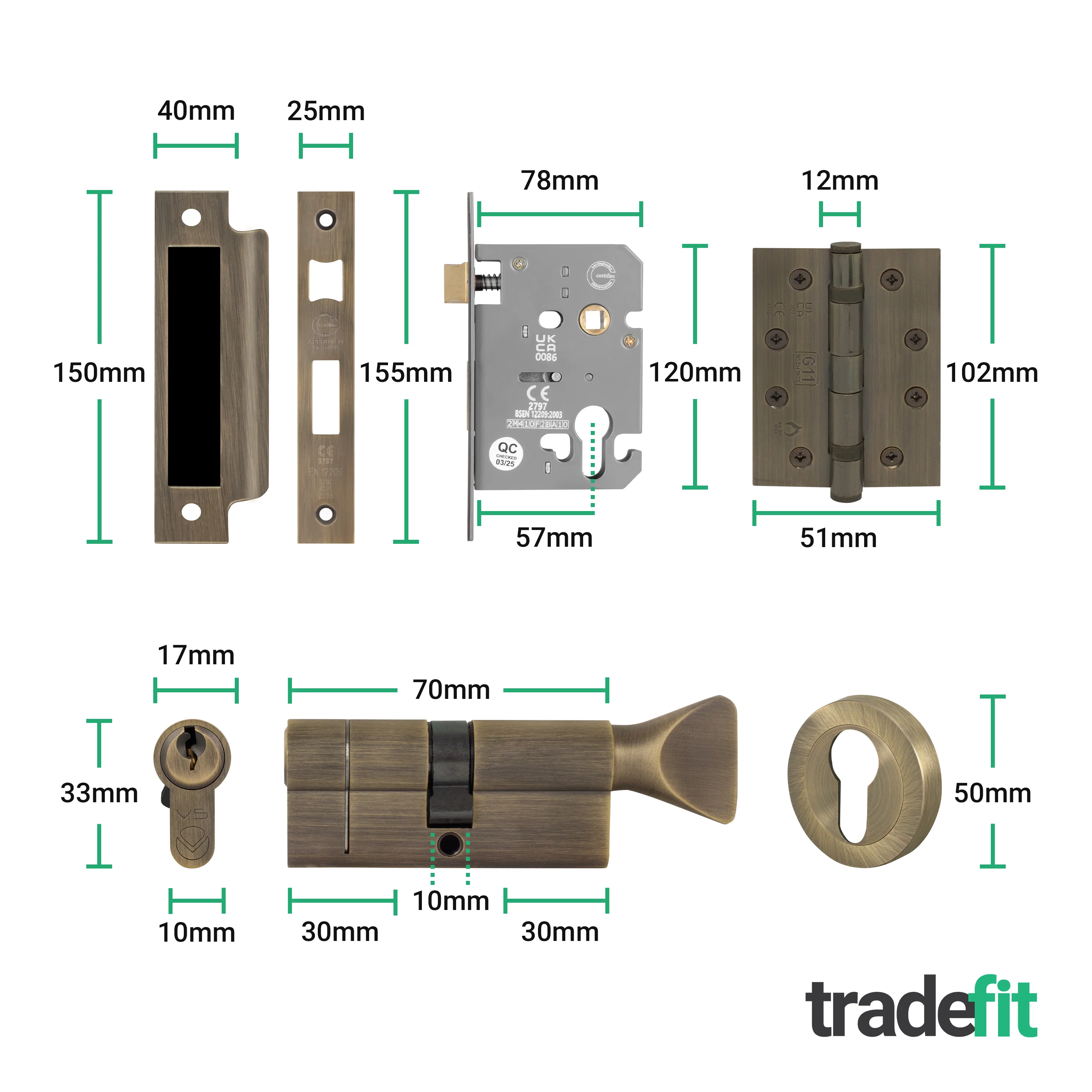 Dumont Antique Brass Lever on Rose Door Handle Kit - Medium Duty FD30/60 - 80mm Euro Sashlock and Thumbturn Cylinder - Keyed Alike - Image 5