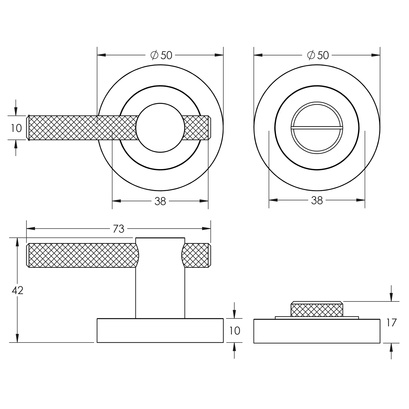 Dumont Bathroom Turn and Release - Satin Nickel - 50mm - Image 2