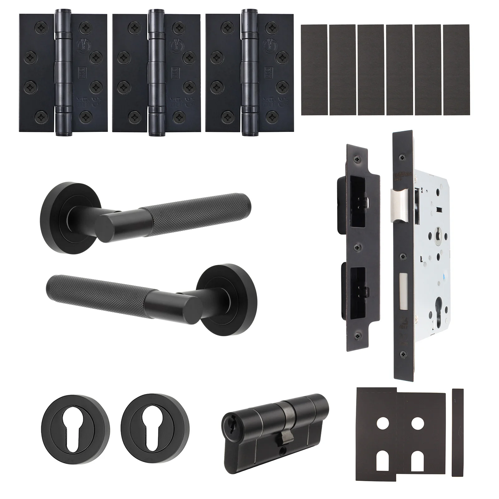 Dumont Matt Black Lever on Rose Door Handle Kit - Heavy Duty FD30/60 - DIN Euro Sashlock and Double Cylinder - Master Keyed