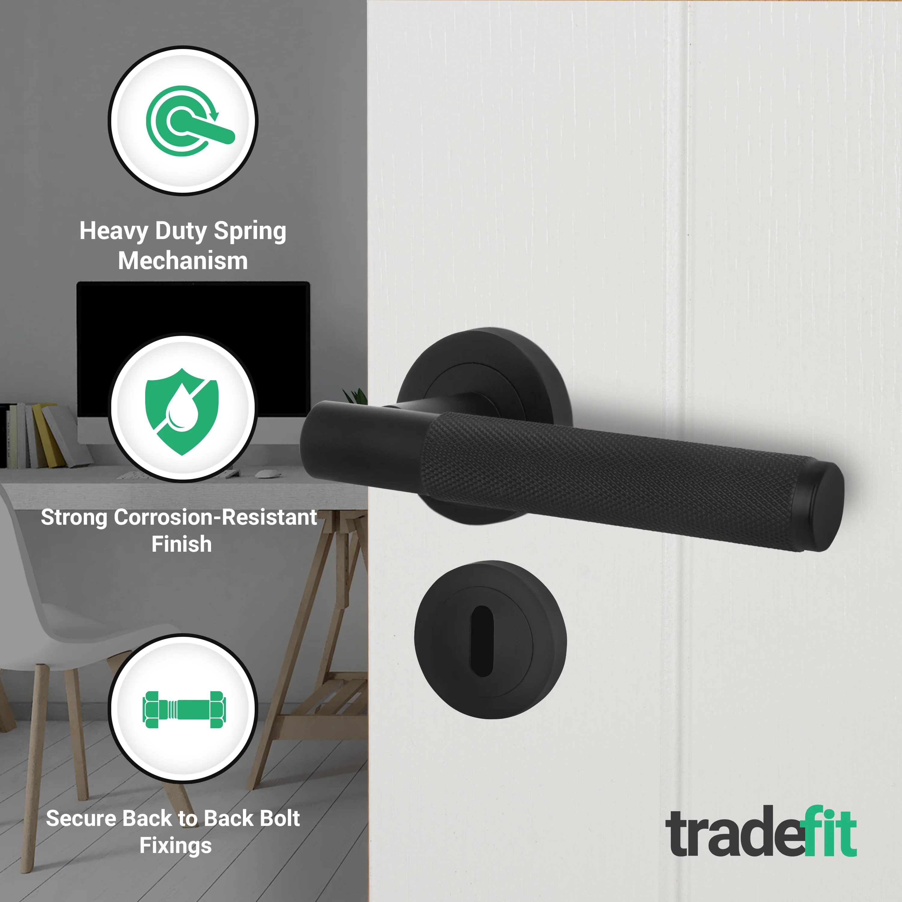 Dumont Matt Black Lever on Rose Door Handle Kit - Sashlock - Image 2