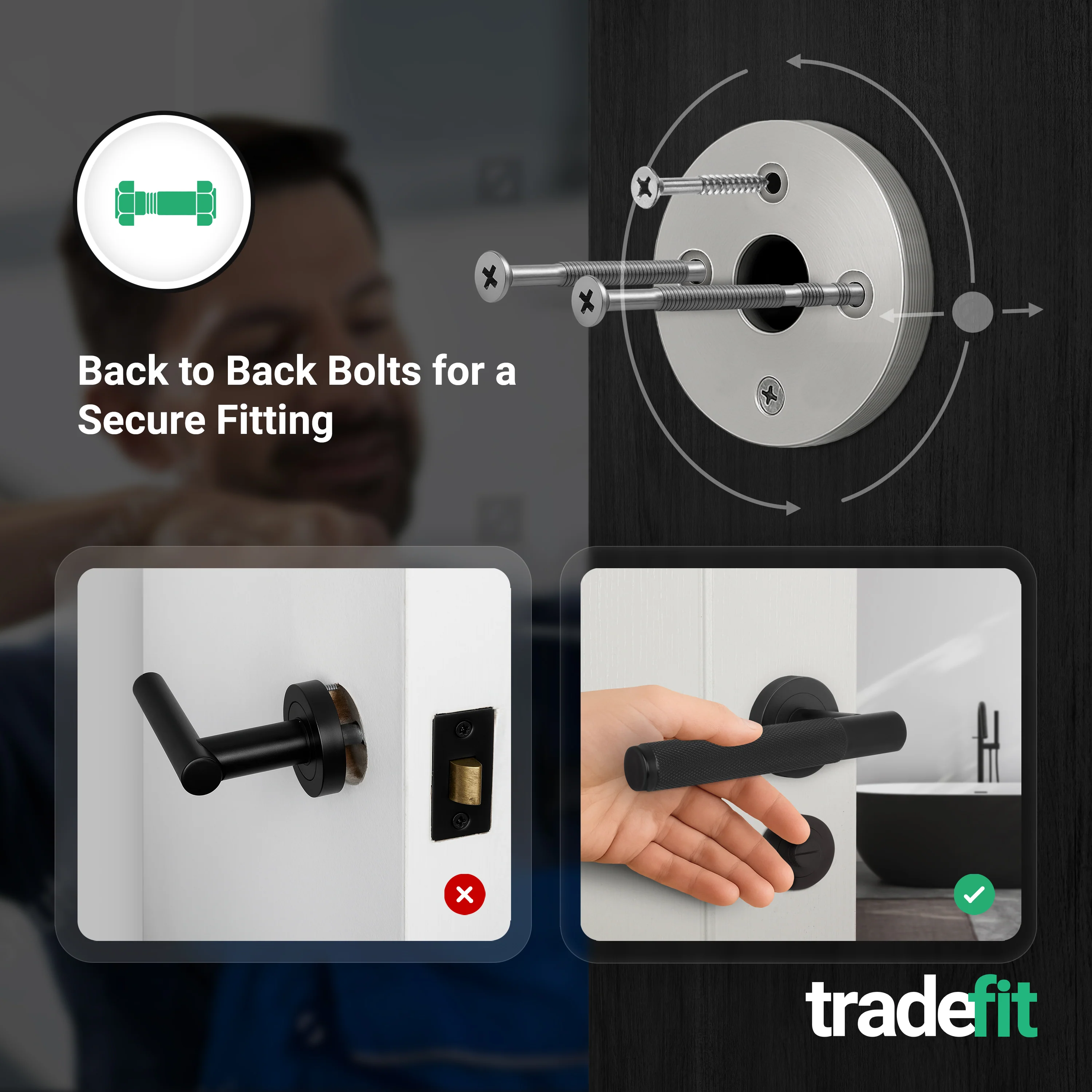 Dumont Matt Black Lever on Rose Door Handle Kit - Medium Duty FD30/60 - 80mm Bathroom Lock - Image 3
