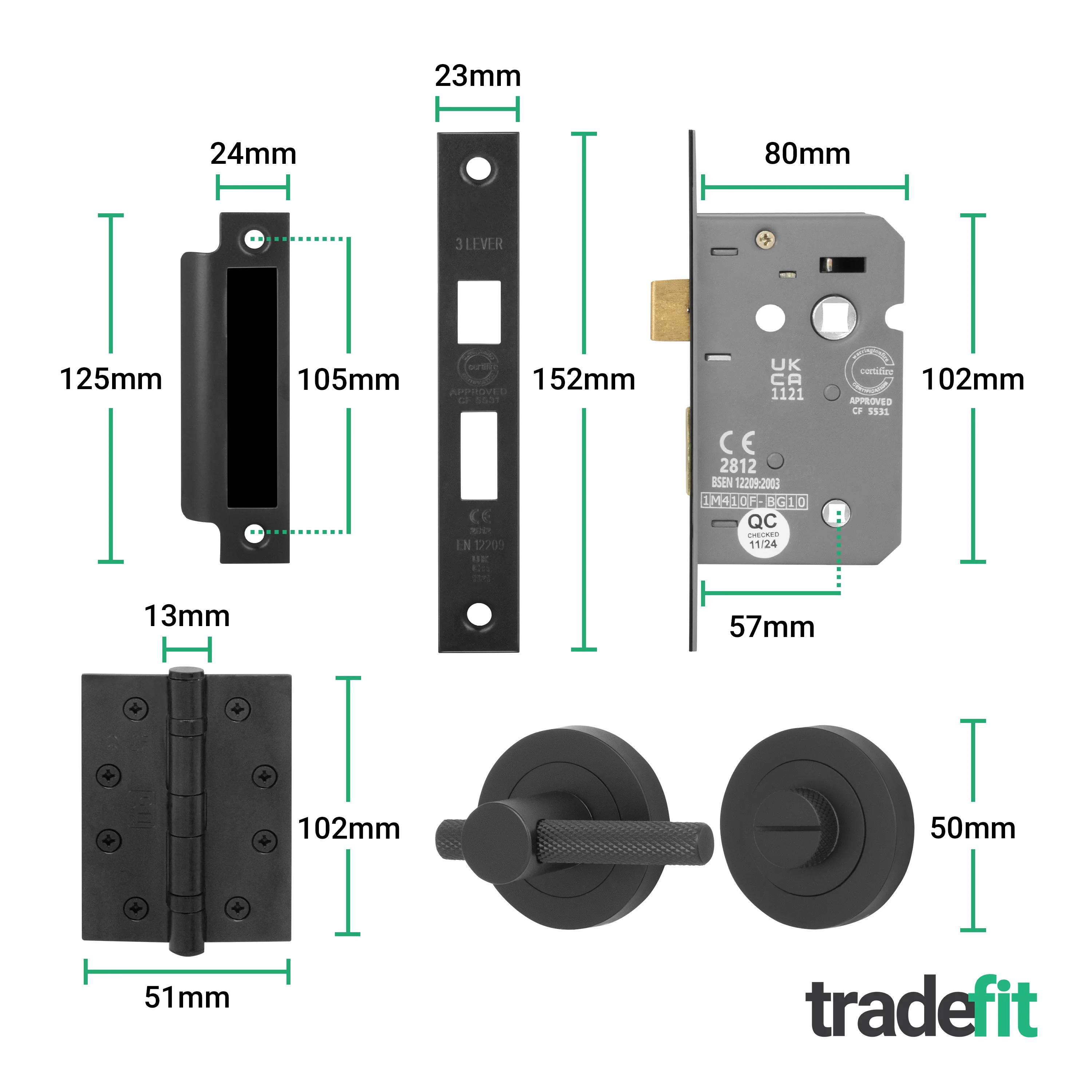 Dumont Matt Black Lever on Rose Door Handle Kit - Medium Duty FD30/60 - 80mm Bathroom Lock - Image 5