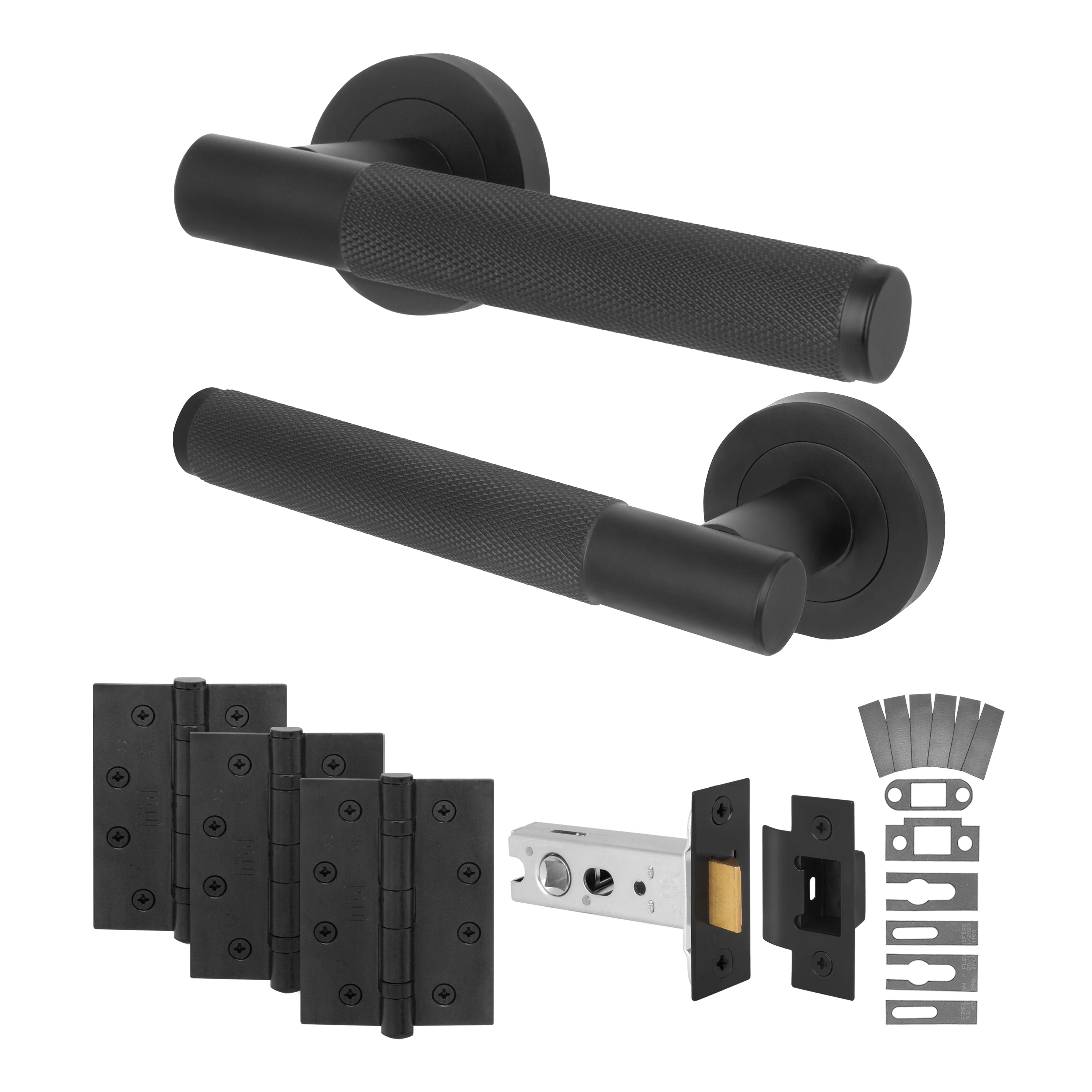 Dumont Matt Black Lever on Rose Door Handle Kit - Medium Duty FD30/60 - 80mm Euro Sashlock and Double Cylinder - Master Keyed