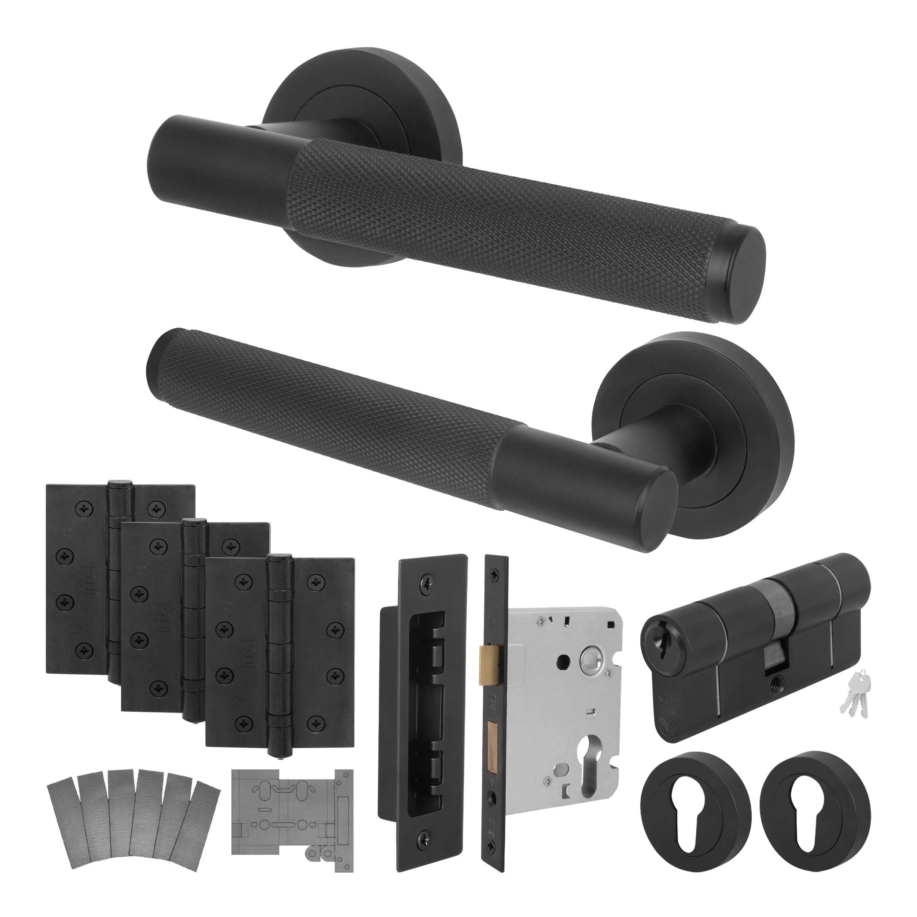 Dumont Matt Black Lever on Rose Door Handle Kit - Medium Duty FD30/60 - 80mm Euro Sashlock and Double Cylinder - Master Keyed - Image 9