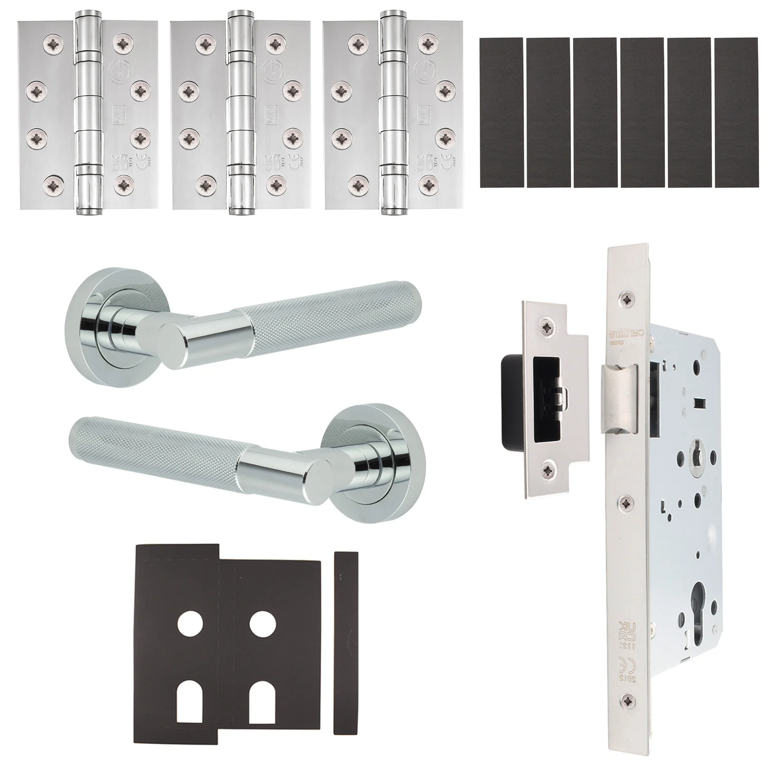 Dumont Polished Chrome Lever on Rose Door Handle Kit - Heavy Duty FD30/60 - DIN Latch