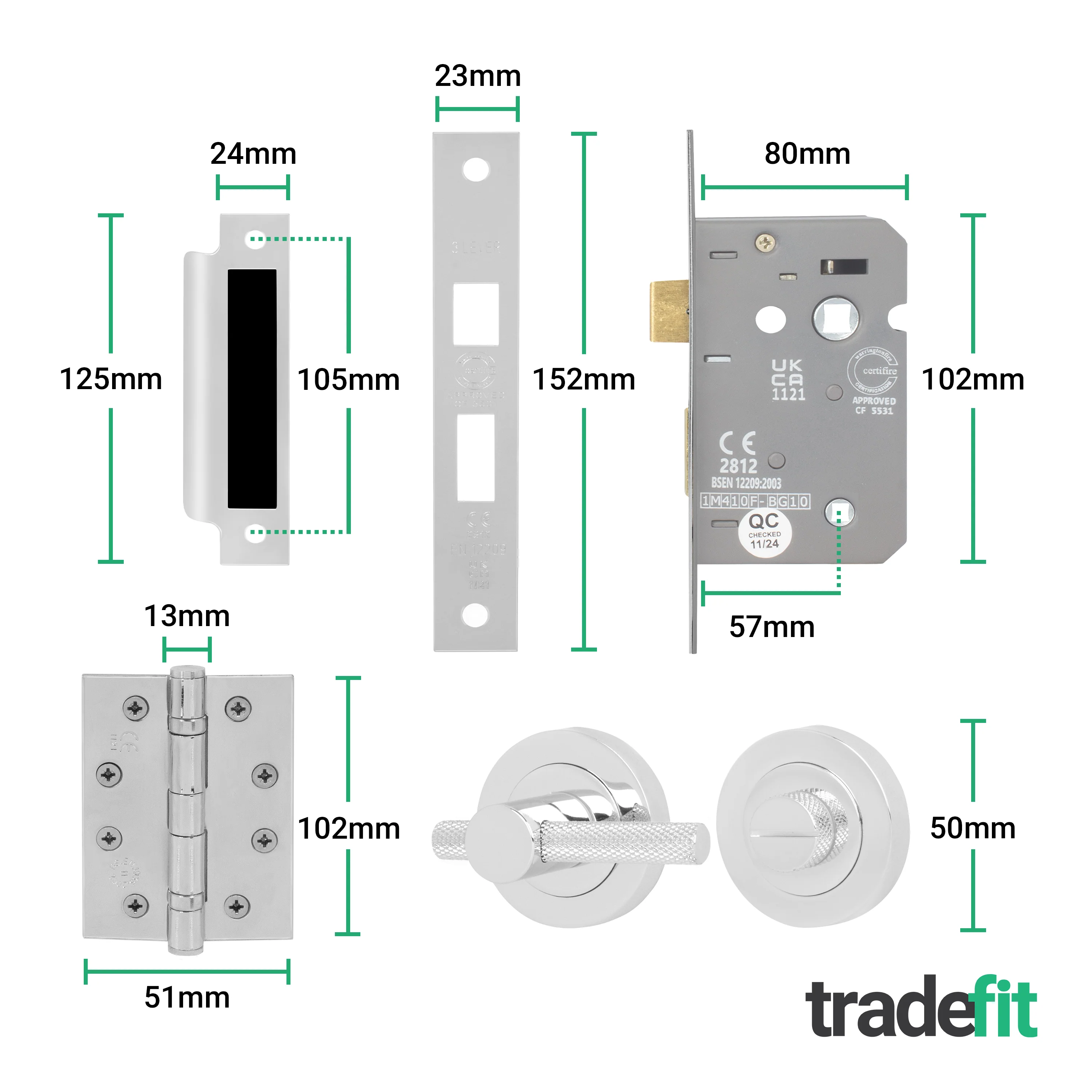 Dumont Polished Chrome Lever on Rose Door Handle Kit - Medium Duty FD30/60 - 80mm Bathroom Lock - Image 5