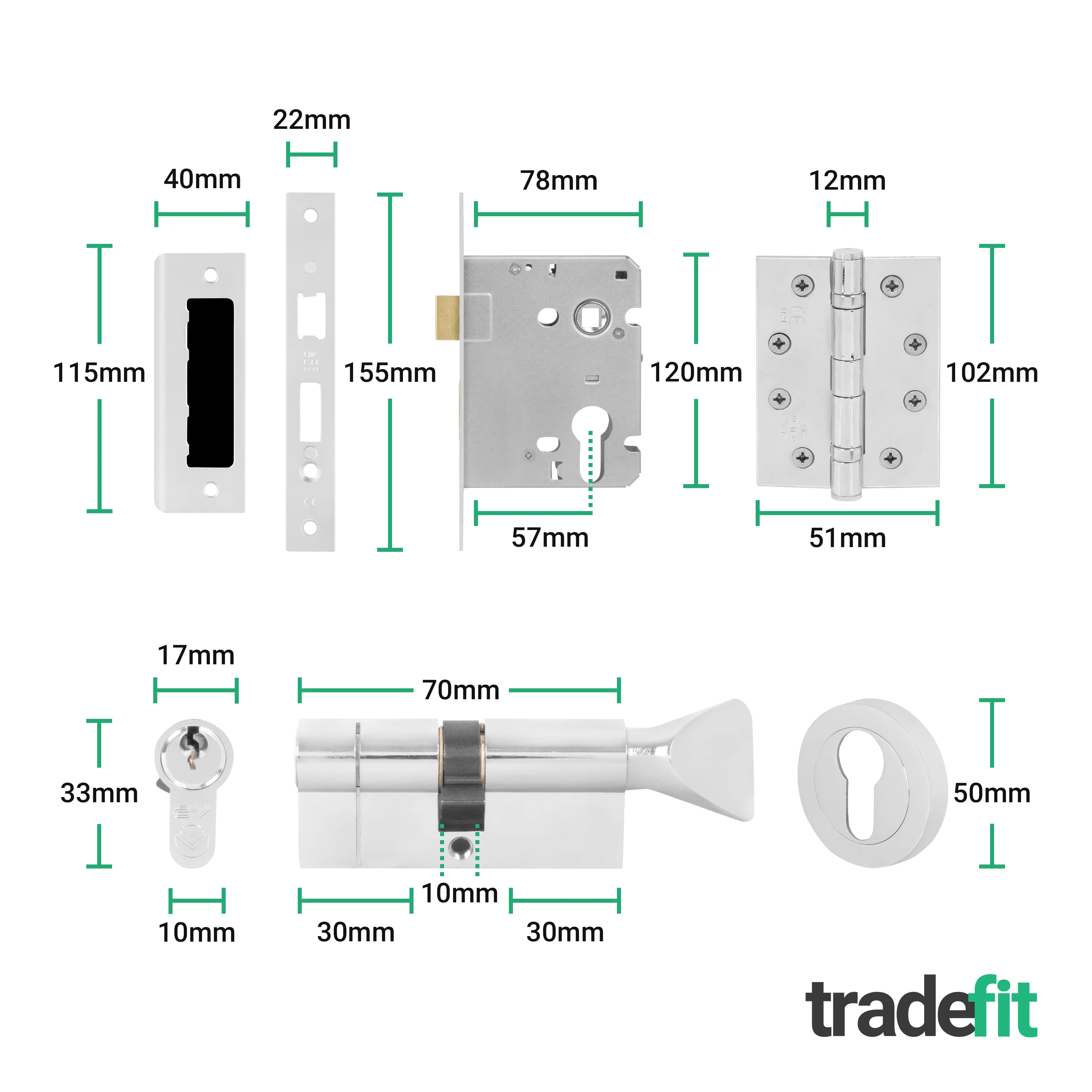 Dumont Polished Chrome Lever on Rose Door Handle Kit - Medium Duty FD30/60 - 80mm Euro Sashlock and Thumbturn Cylinder - Keyed Alike - Image 5