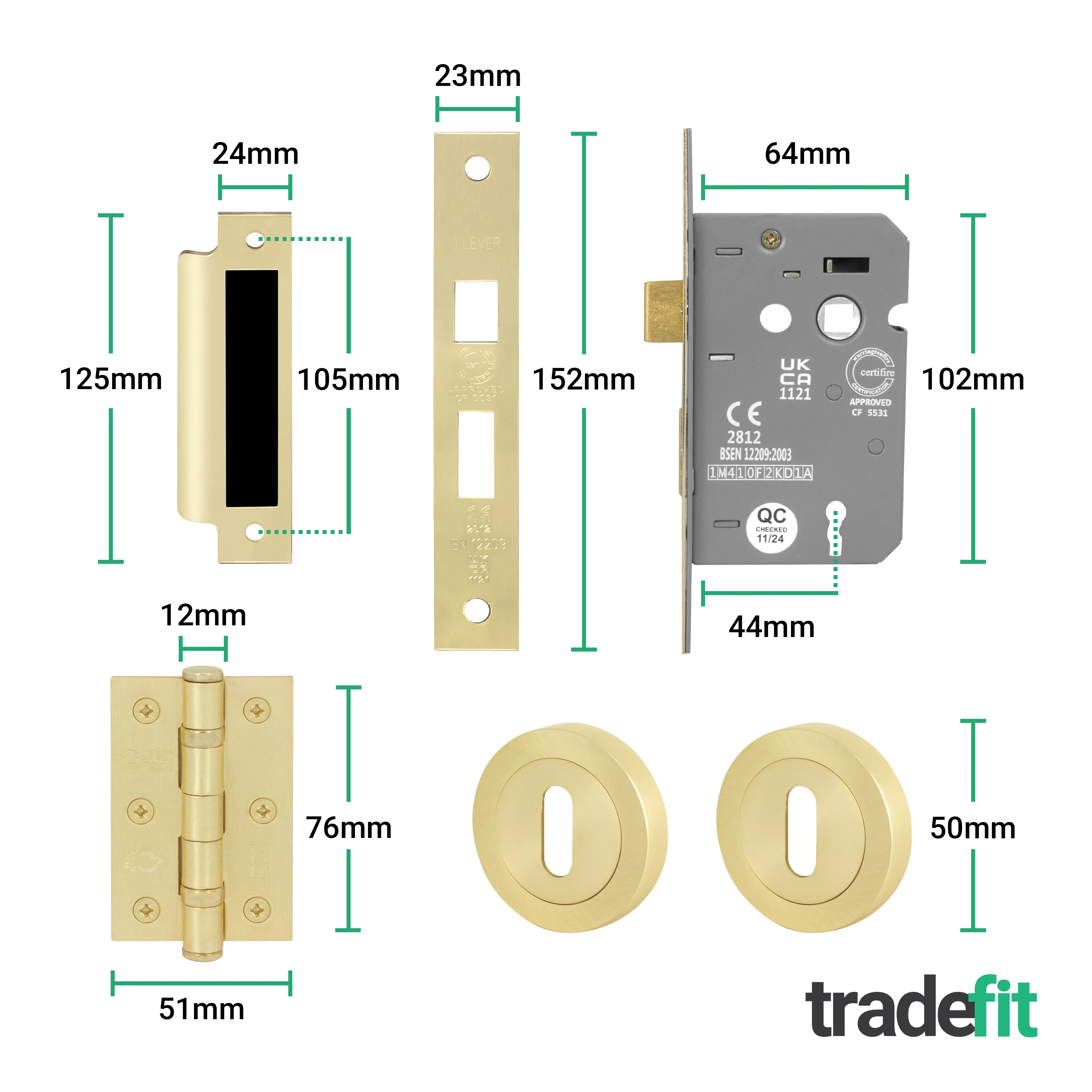 Dumont Satin Brass Lever on Rose Door Handle Kit - Sashlock - Image 5