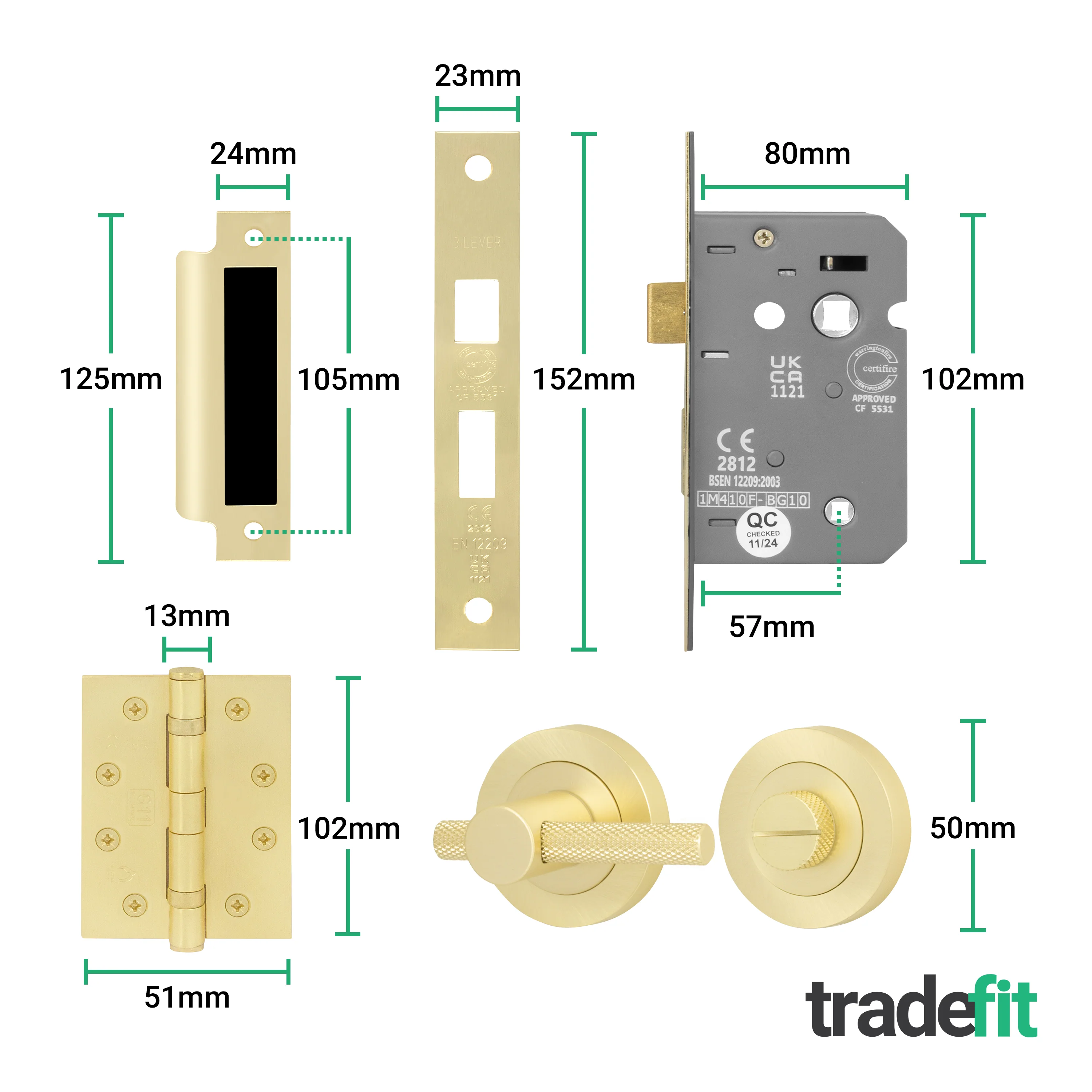 Dumont Satin Brass Lever on Rose Door Handle Kit - Medium Duty FD30/60 - 80mm Bathroom Lock - Image 5