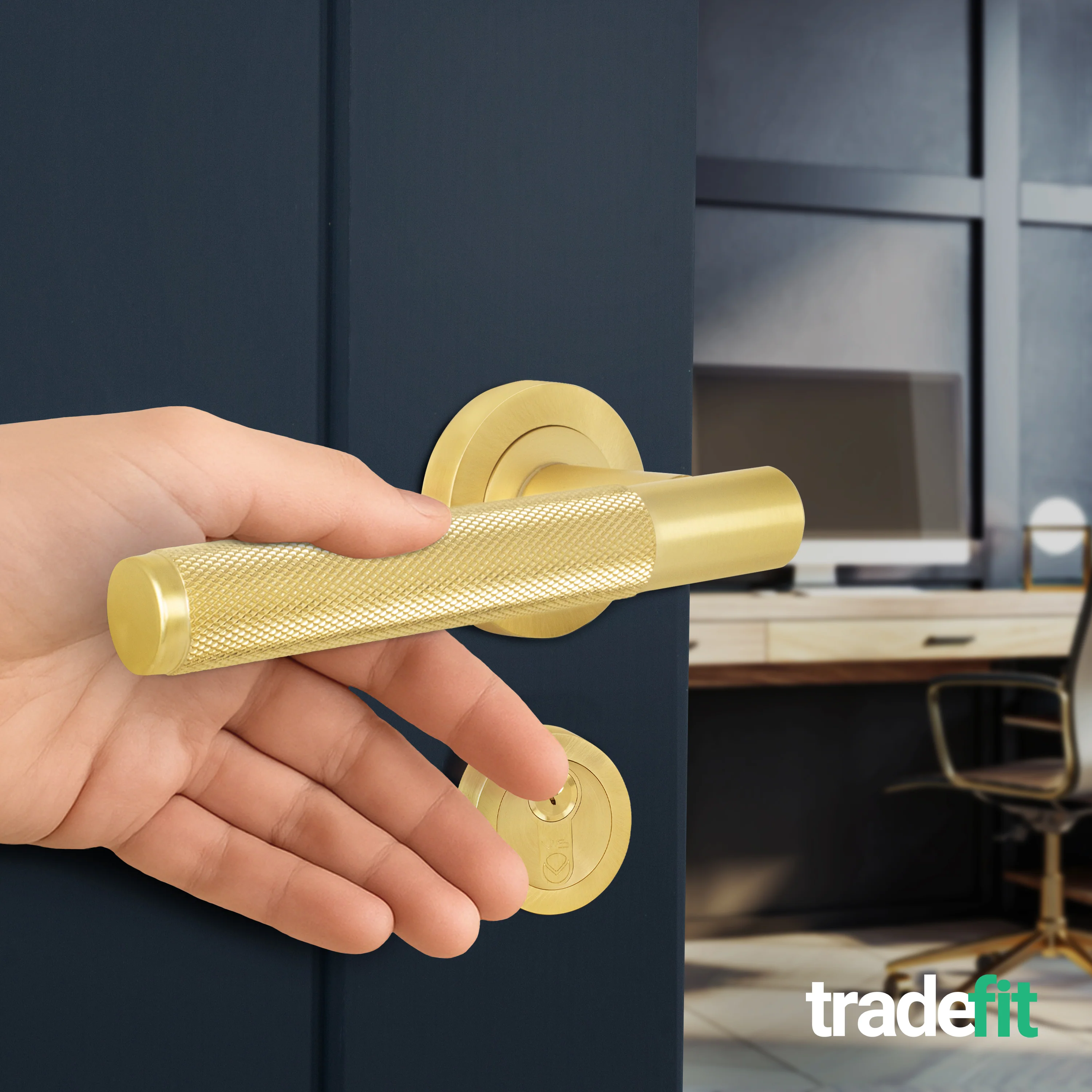 Dumont Satin Brass Lever on Rose Door Handle Kit - Medium Duty FD30/60 - 80mm Euro Sashlock and Double Cylinder - Master Keyed - Image 6